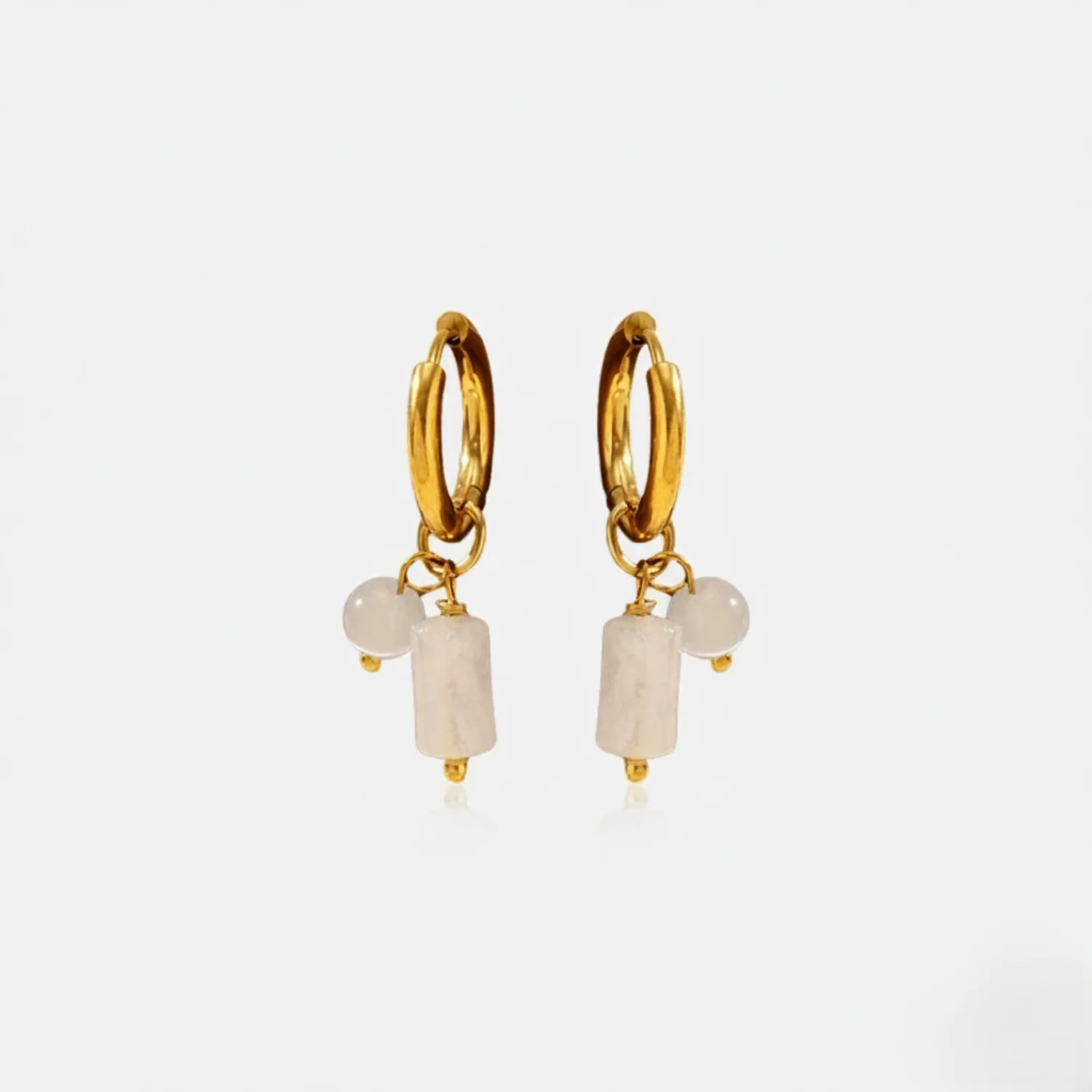 18K Gold Plated Gold Huggies With Quartz Charms