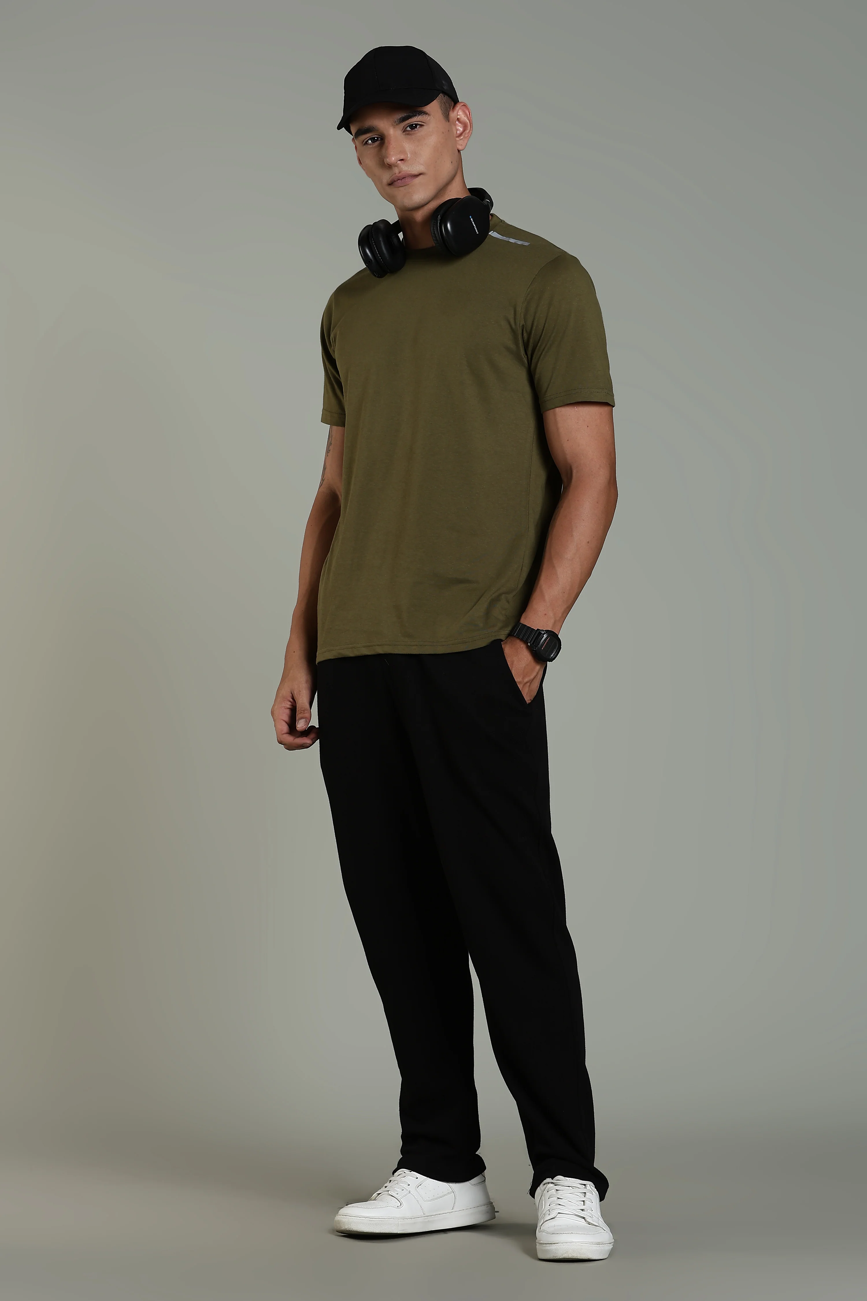 Men Olive Printed Cotton Regular T-Shirt