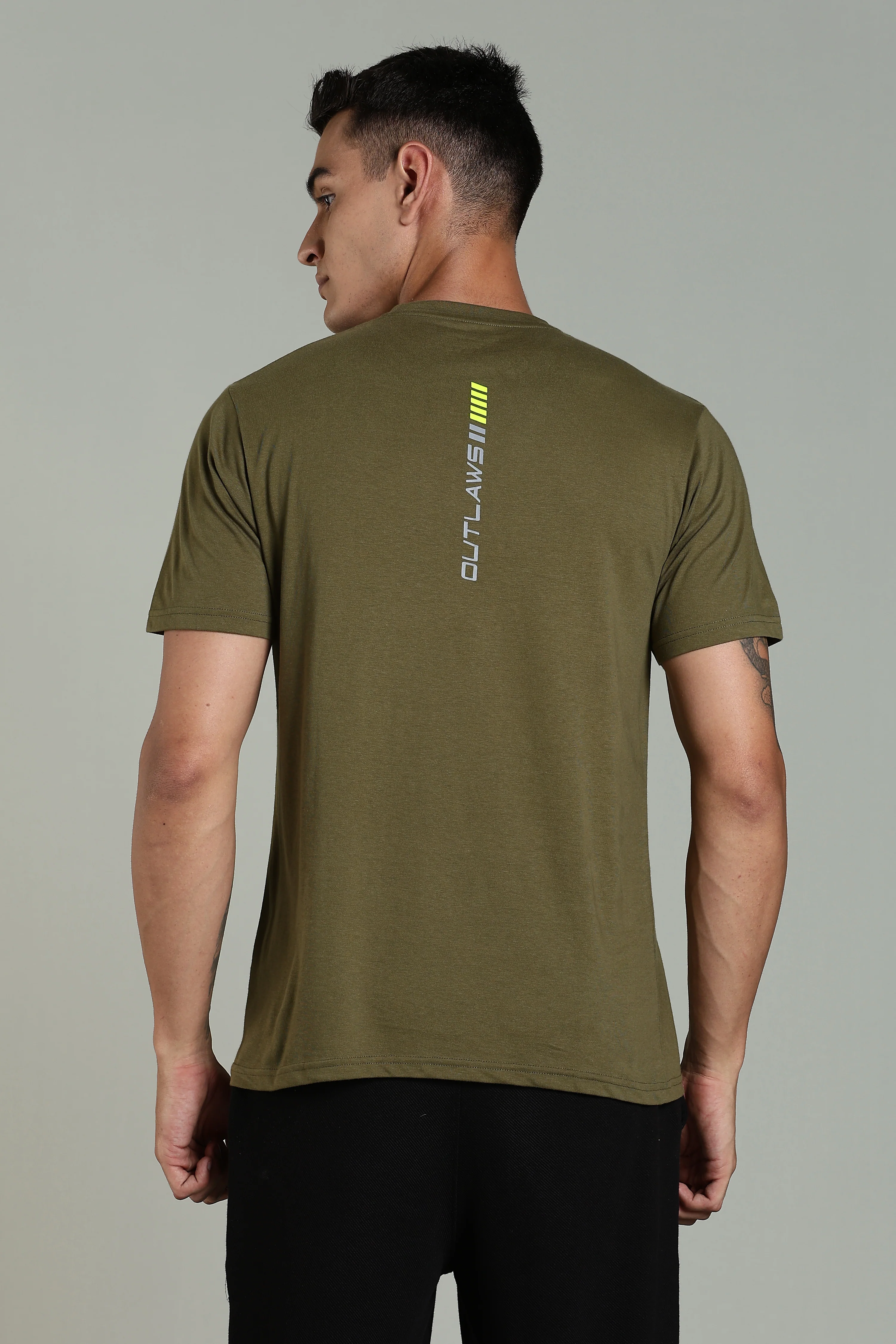 Men Olive Printed Cotton Regular T-Shirt - Image 2