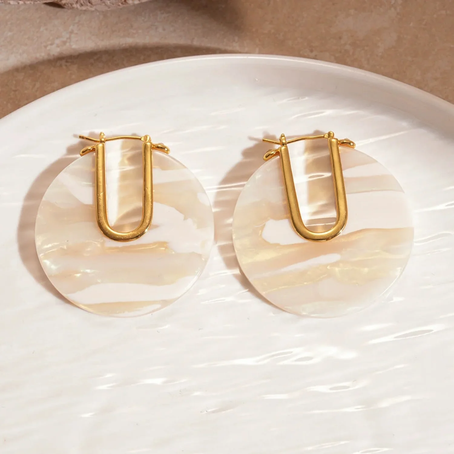 Clip-On U-Shaped White Earrings