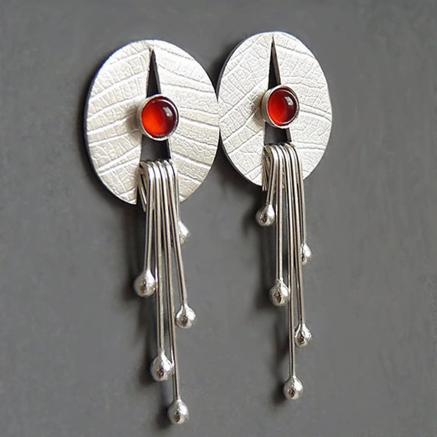 Crimson Orbit Silver Dangling Earring