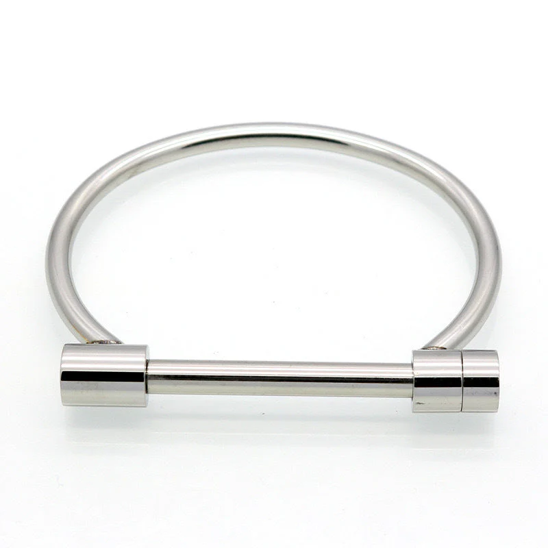 D Shape Bar Screw Silver Bracelet