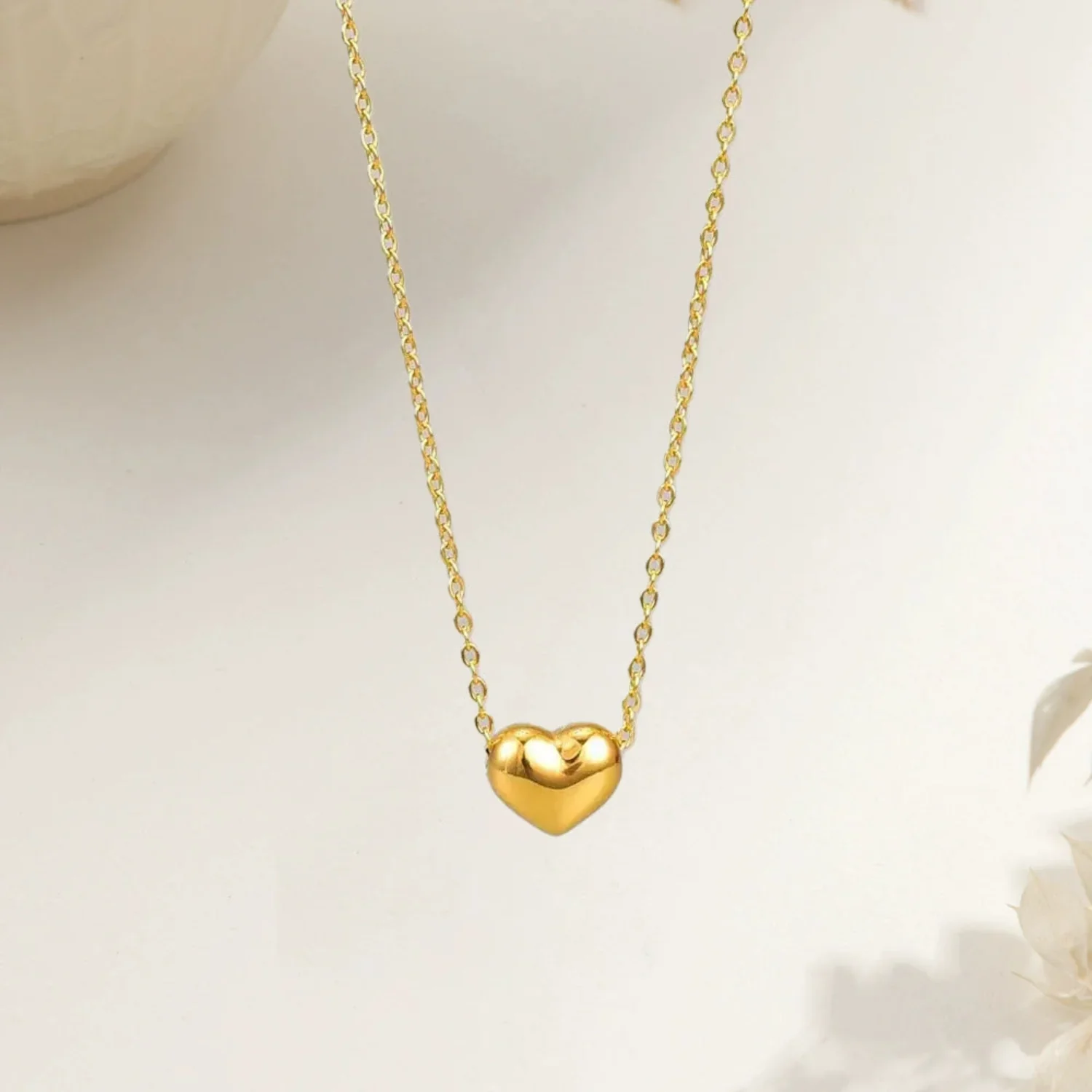 Gold Puffed Heart Necklace