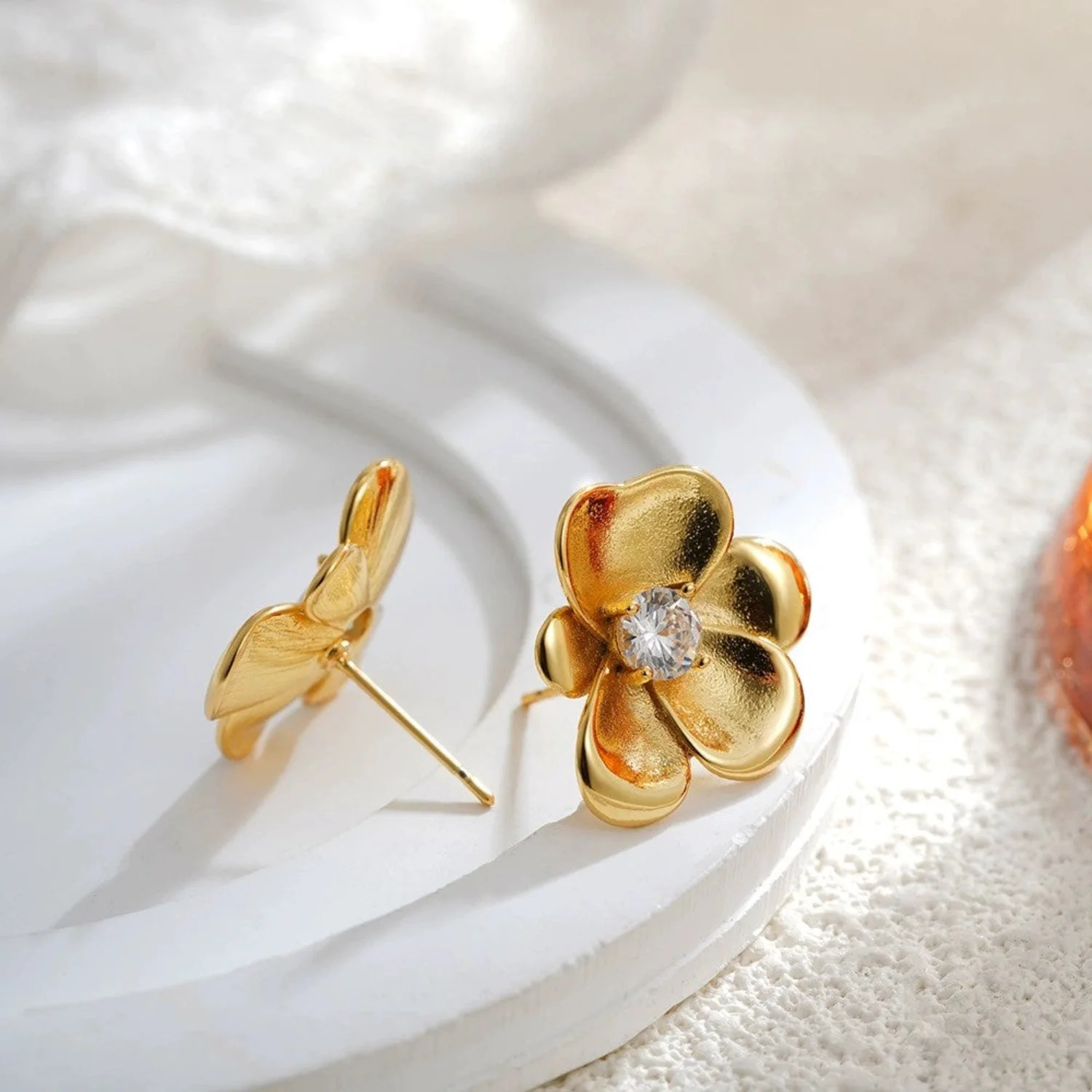 Golden Bloom Crystal Stud