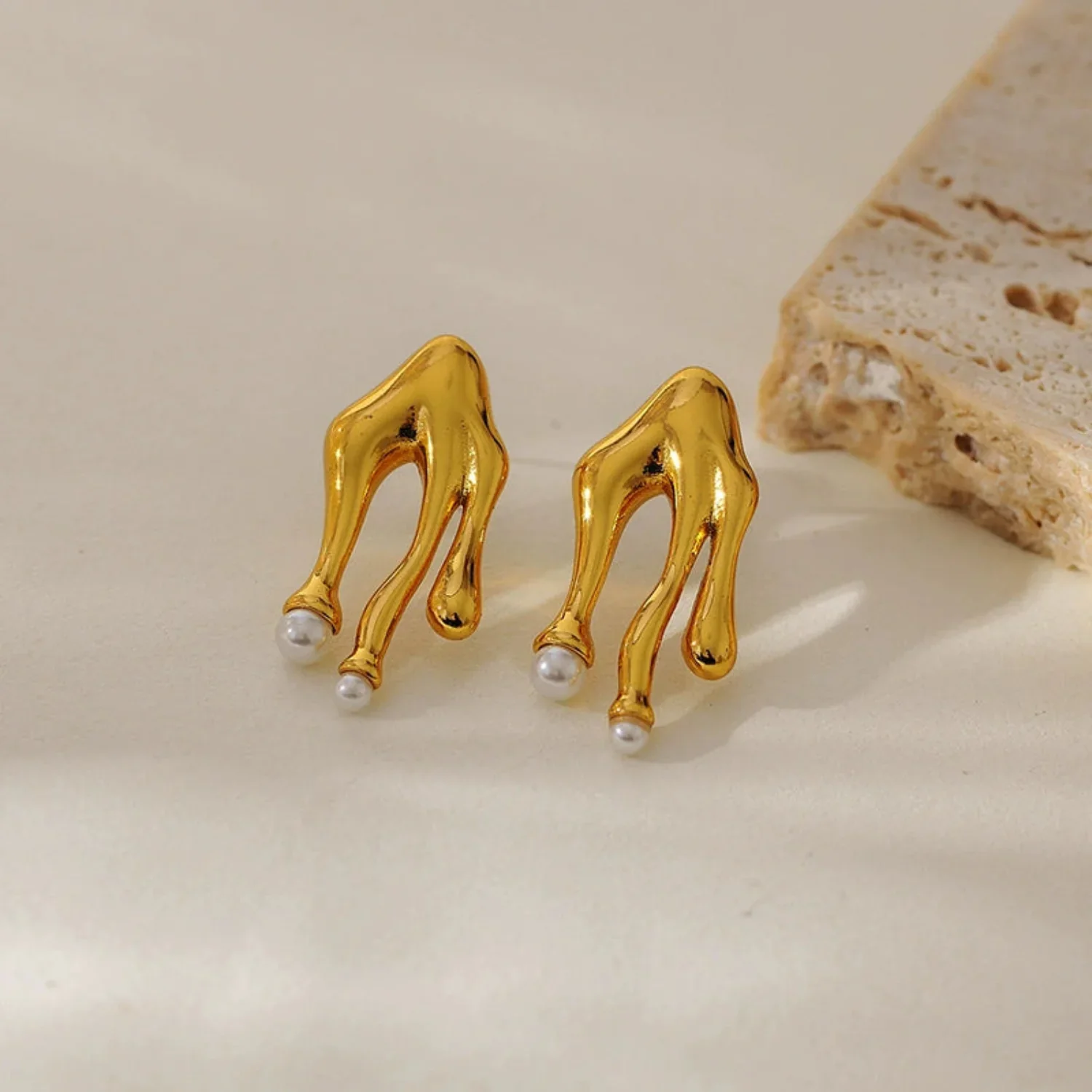 Golden Drop Earrings With Pearls