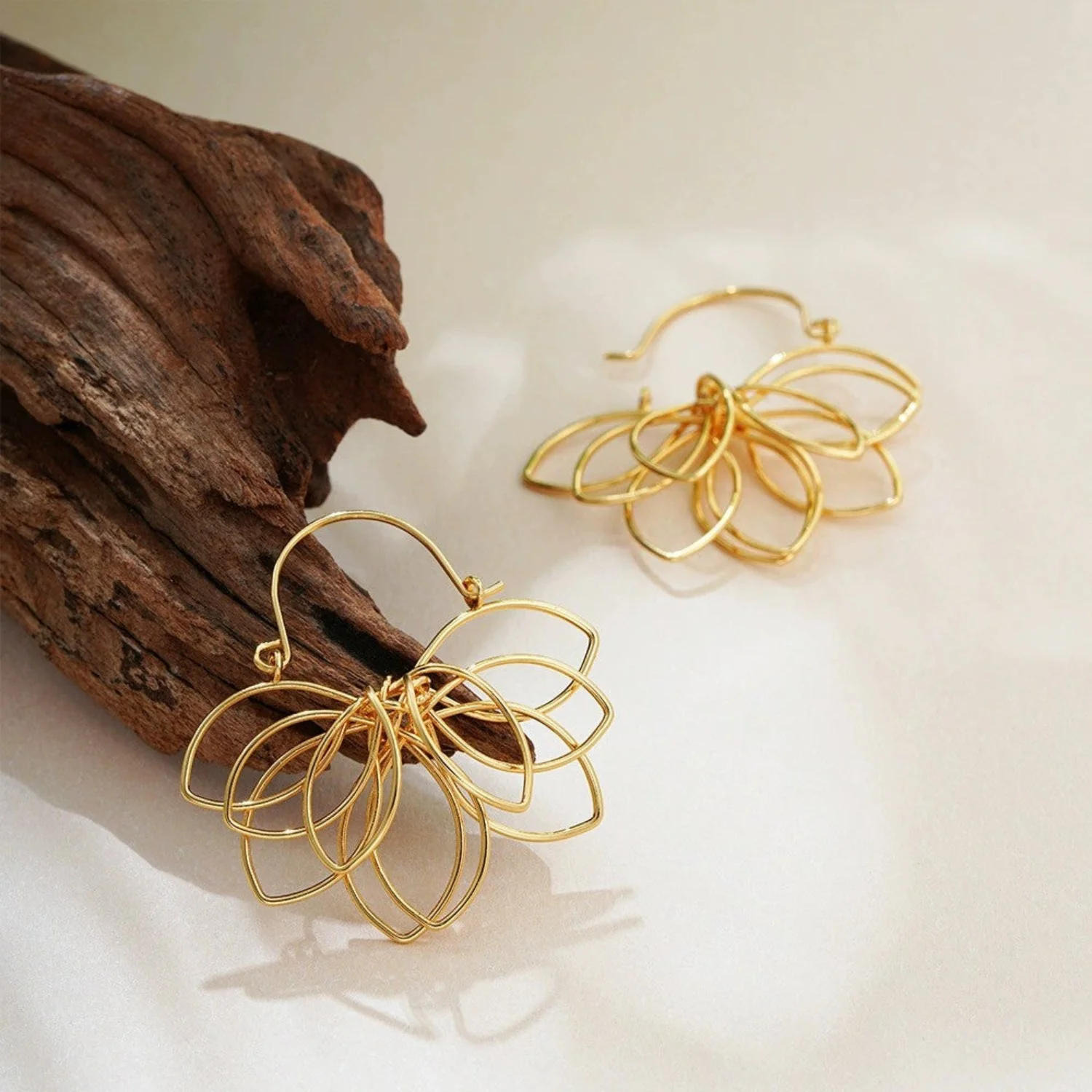 Golden Petal Layered Statement Earring