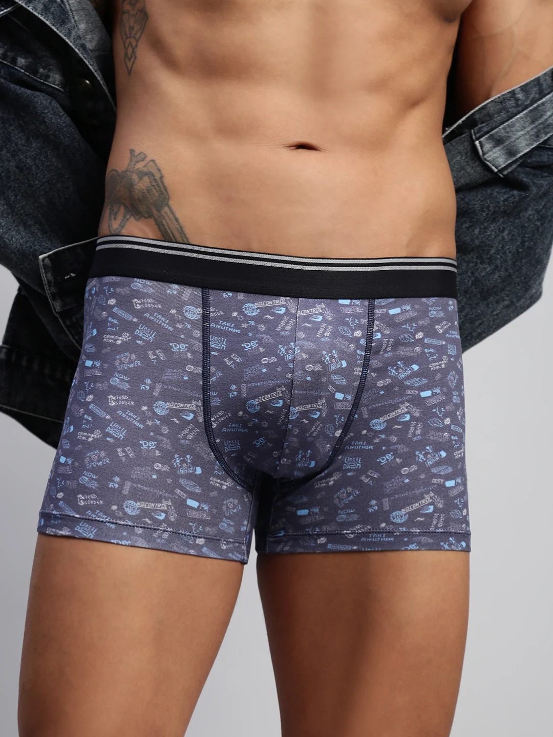 Men Navy Modal Printed Trunks