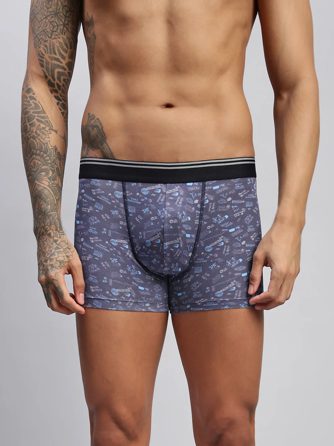 Men Navy Modal Printed Trunks - Image 2
