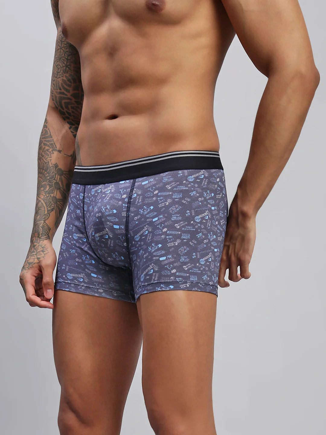 Men Navy Modal Printed Trunks - Image 3