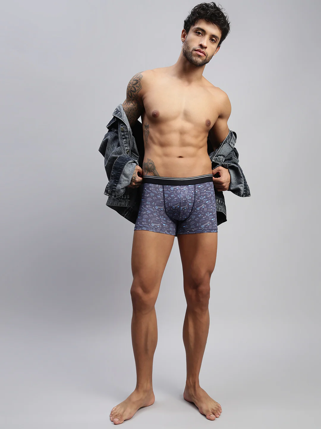 Men Navy Modal Printed Trunks - Image 5