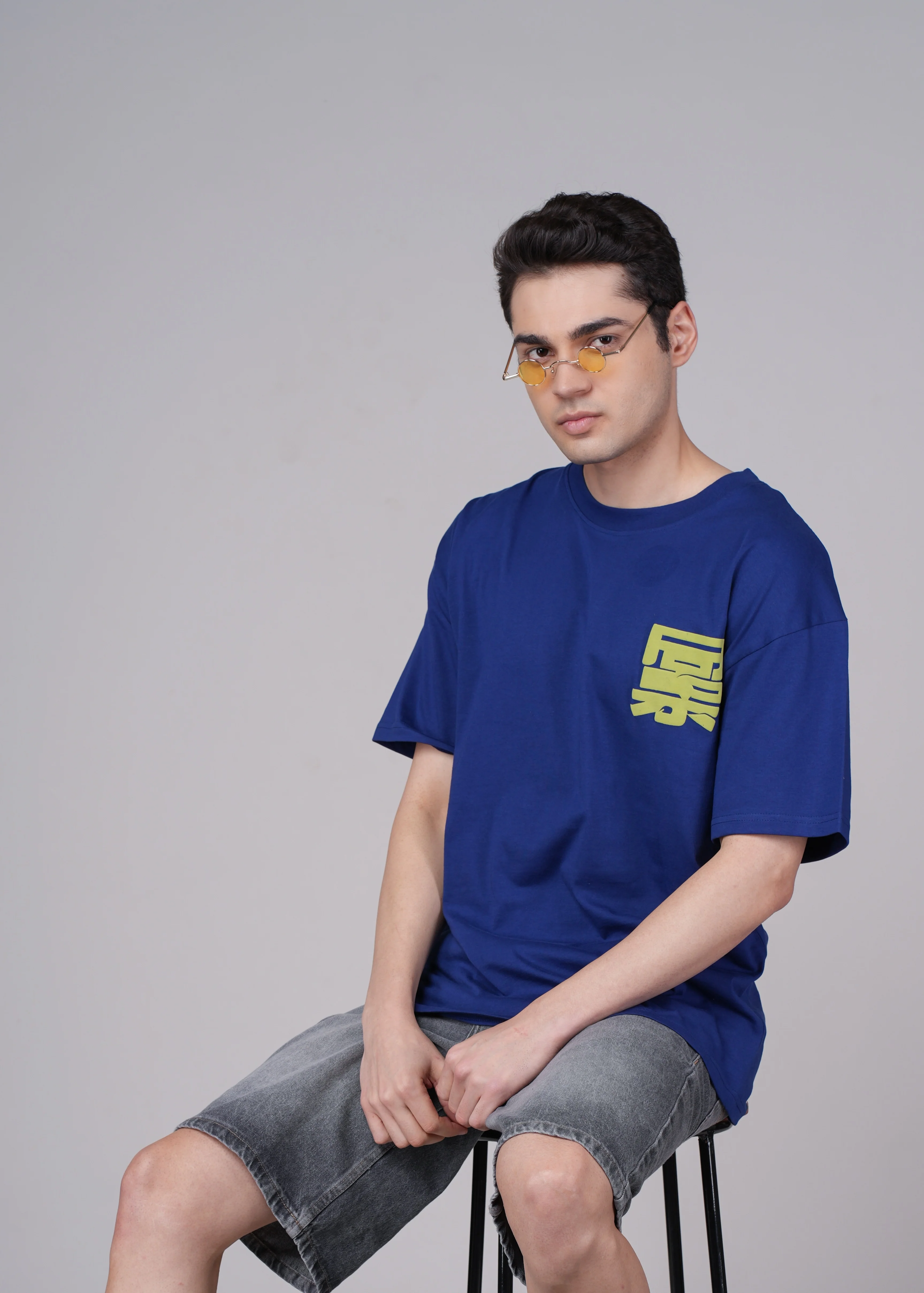 Men Blue Graphic Cotton Oversized T-Shirt