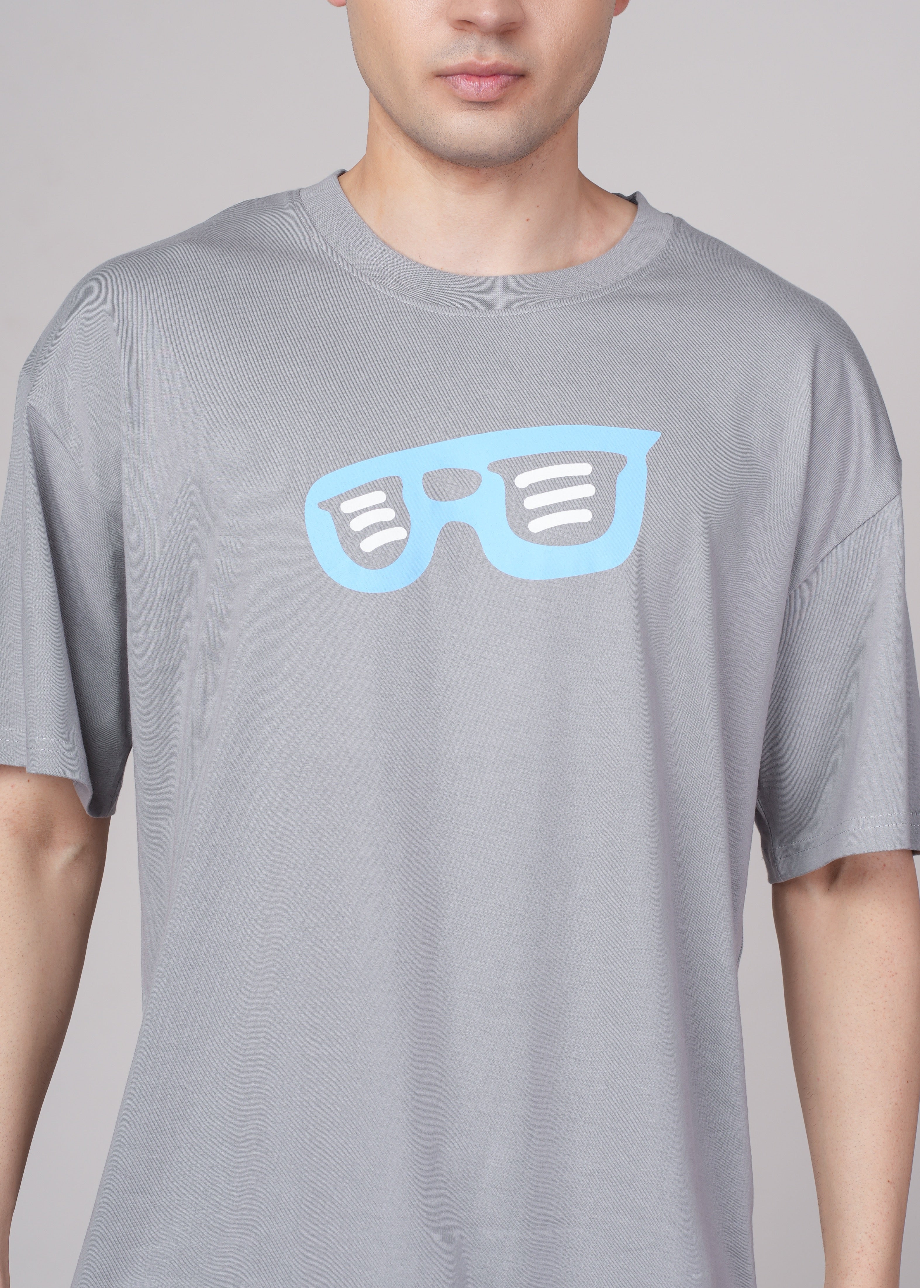 Men Grey Graphic Cotton Oversized T-Shirt - Image 3