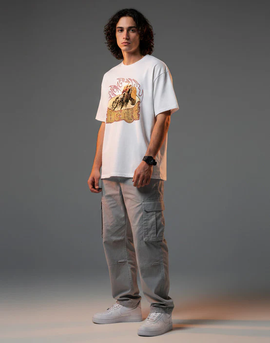 Men White Graphic Cotton Oversized T-Shirt - Image 2