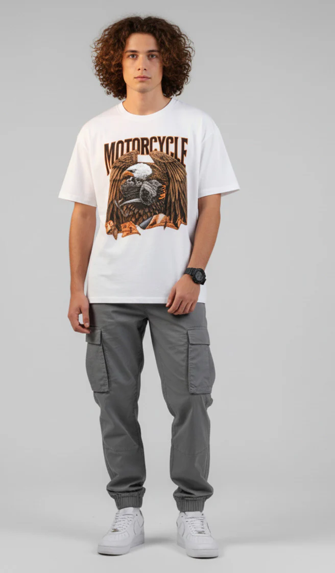 Men White Graphic Cotton Oversized T-Shirt - Image 2