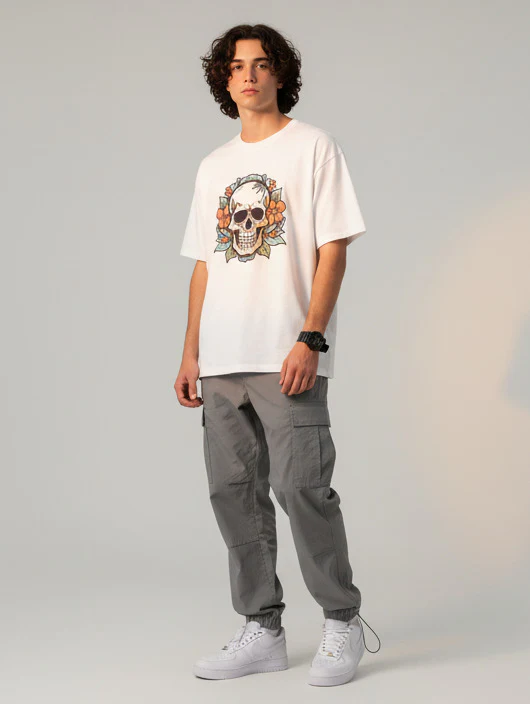 Men White Graphic Cotton Oversized T-Shirt - Image 2