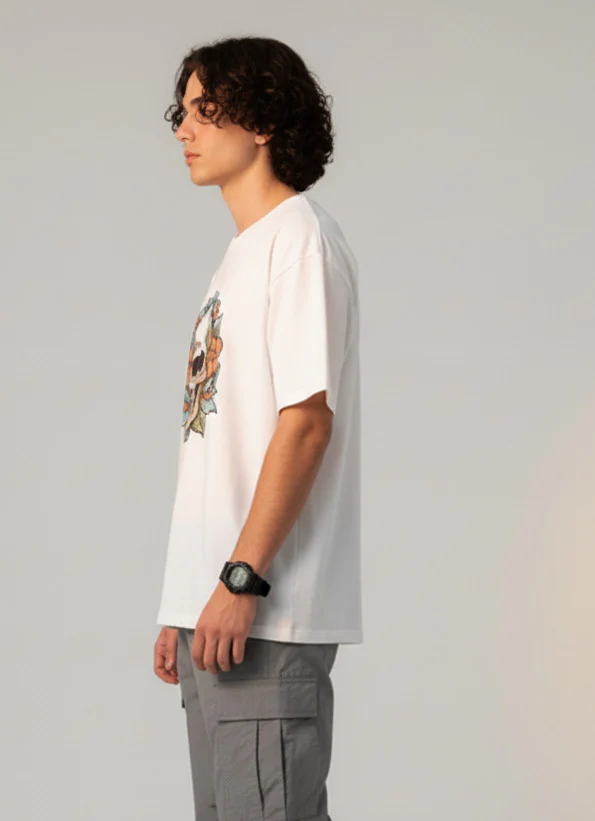 Men White Graphic Cotton Oversized T-Shirt - Image 5