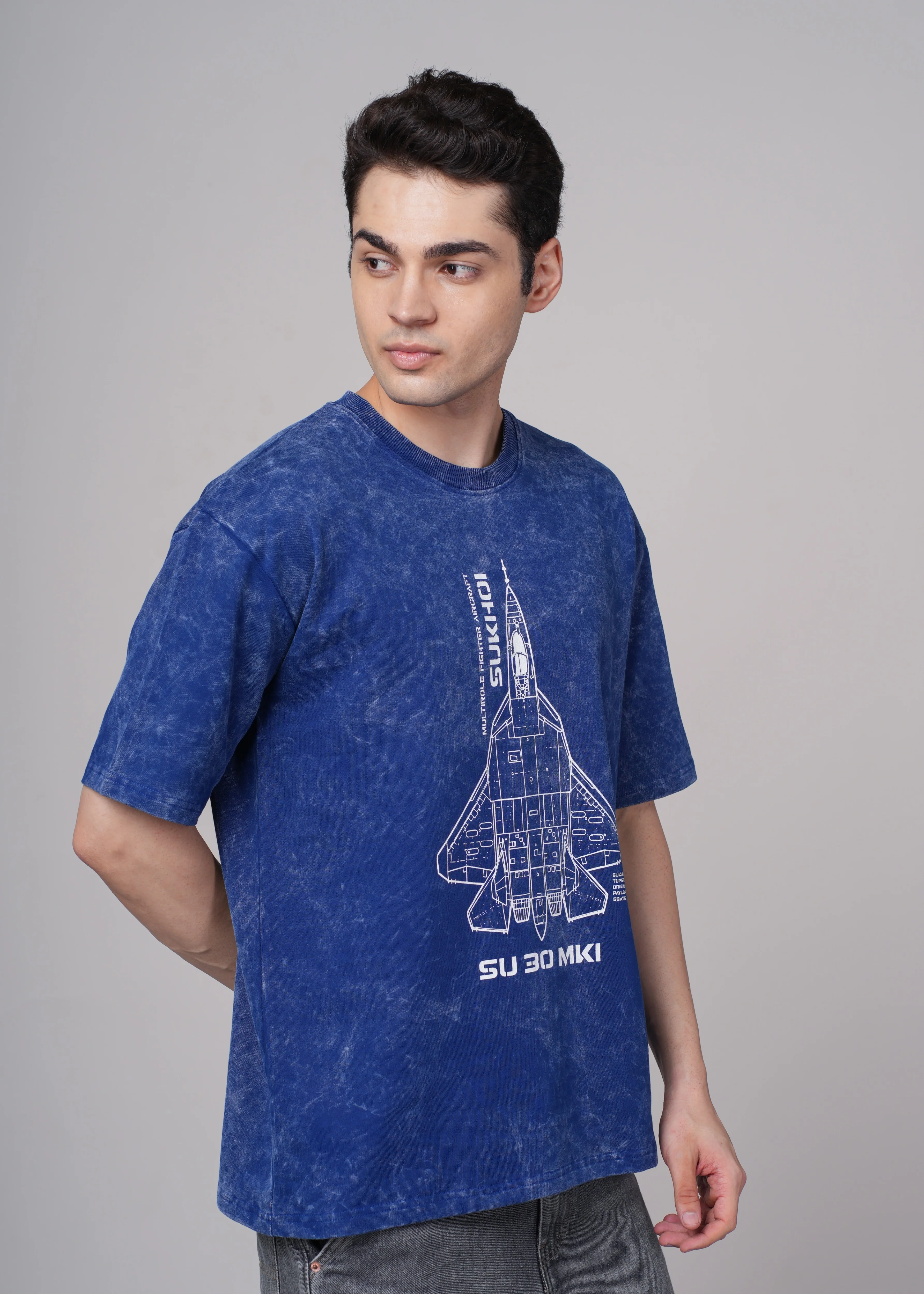 Men Blue Graphic Cotton Oversized T-Shirt - Image 6