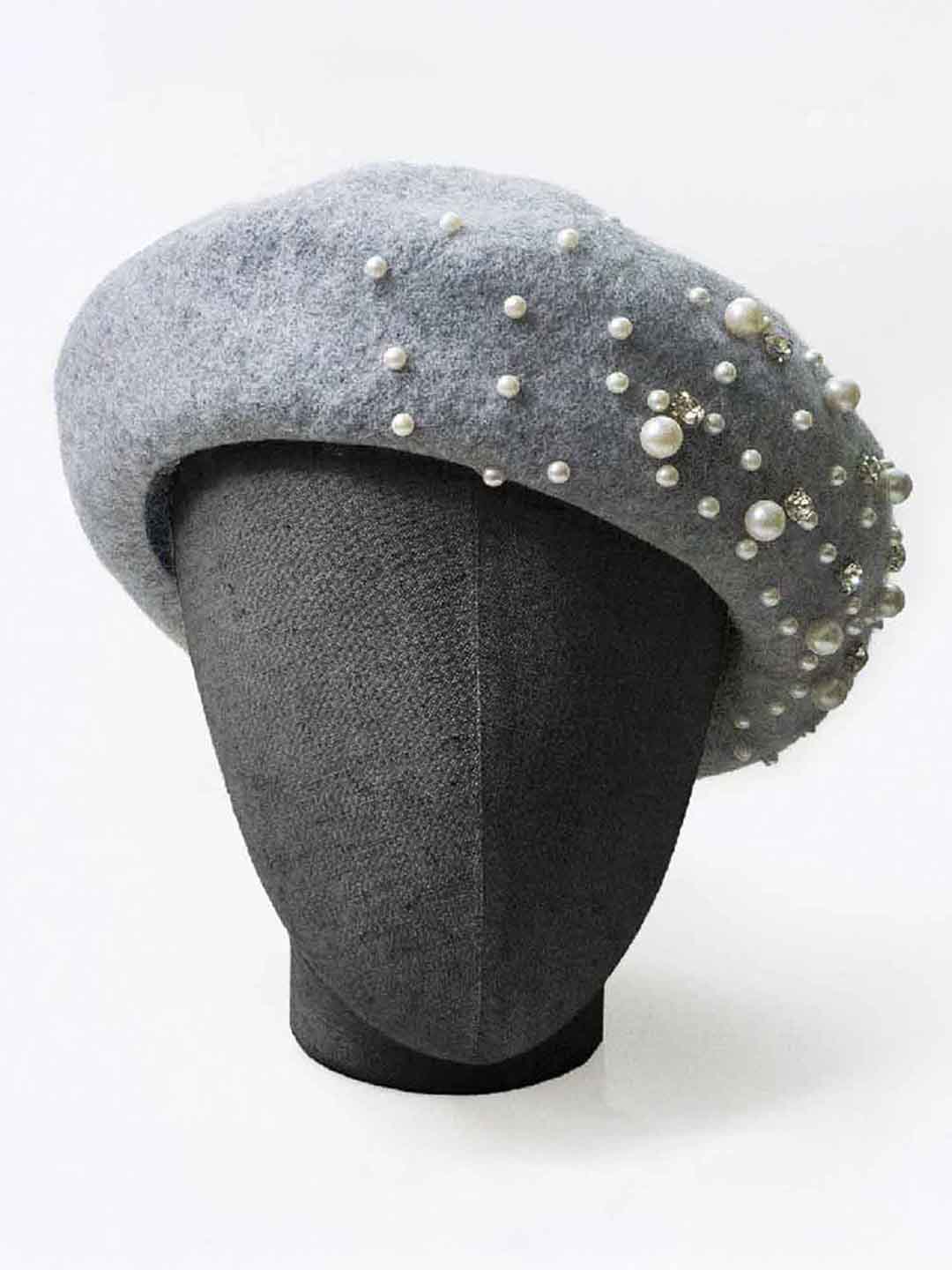 Grey Beret with Pearls & Crystals - Image 3