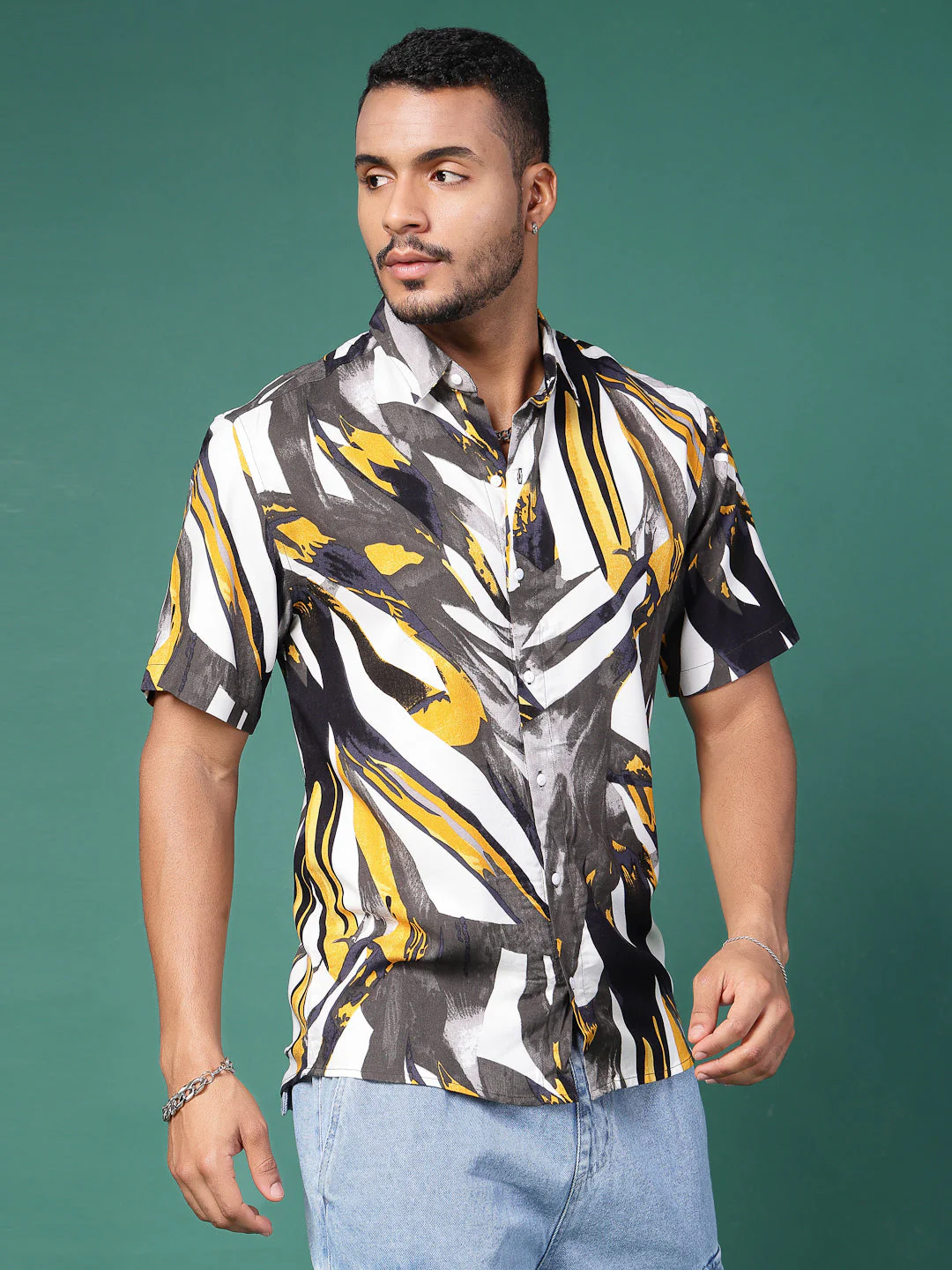 Men Abstract Print Rayon Slim FiT-Shirt