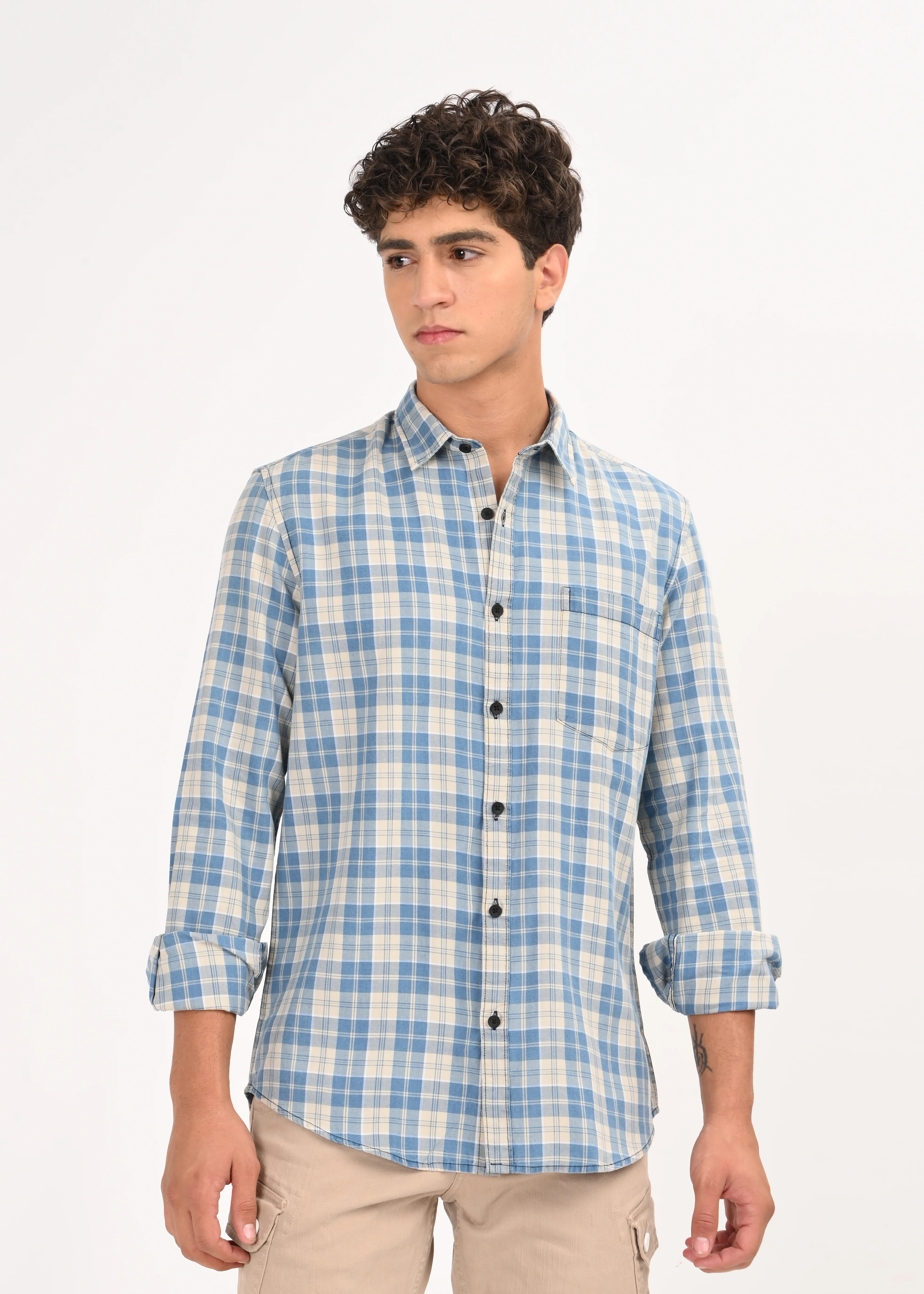 Men Indigo Dyed Checked Shirt