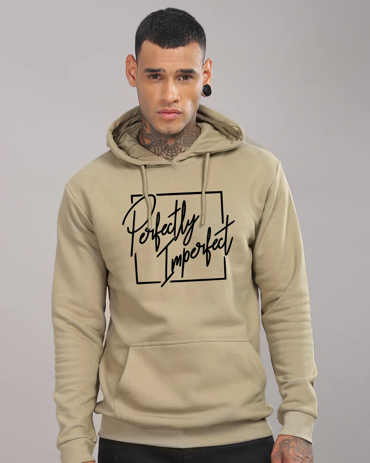 Men Beige Printed Hoodie