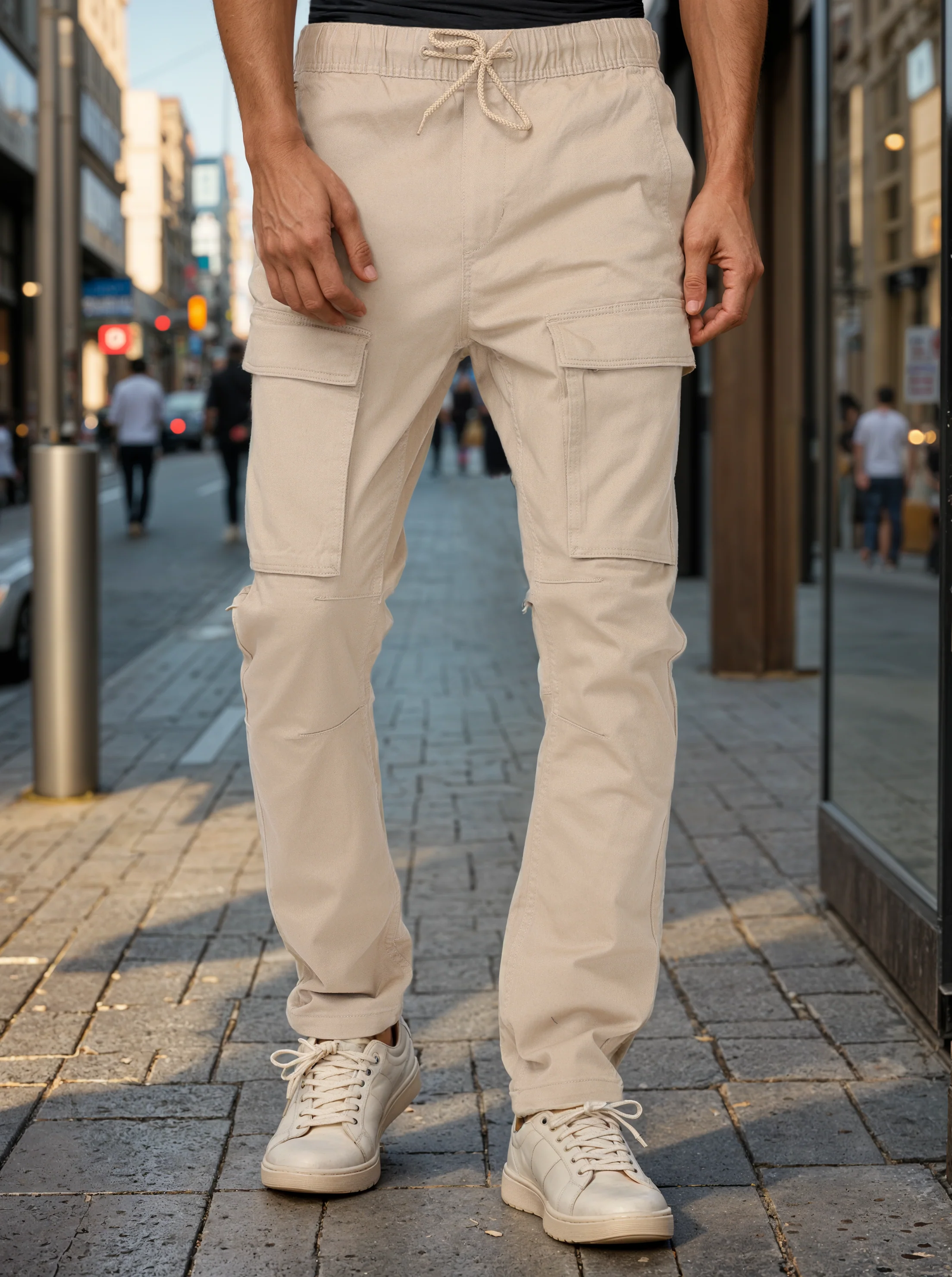 Men Beige Regular Fit Cargo Pants - Image 2