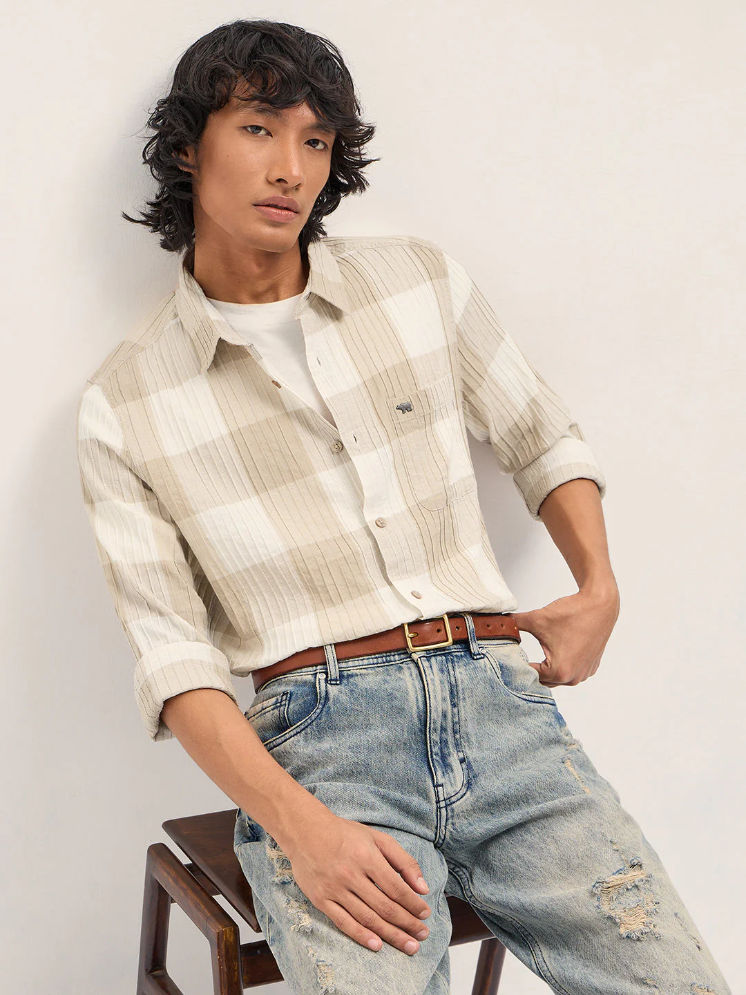 Men Beige Slim Fit Casual Shirt