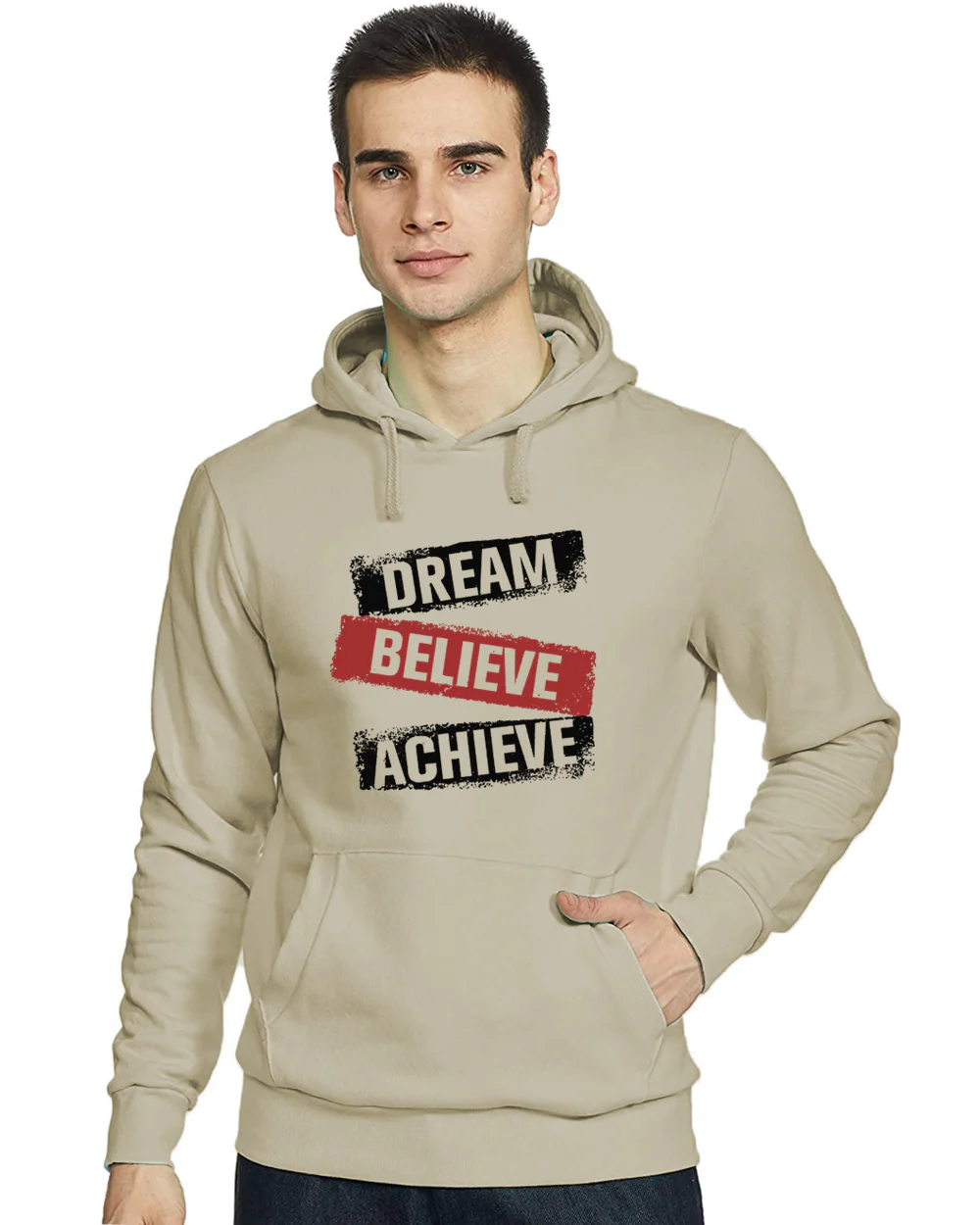 Men Beige Printed Hoodie