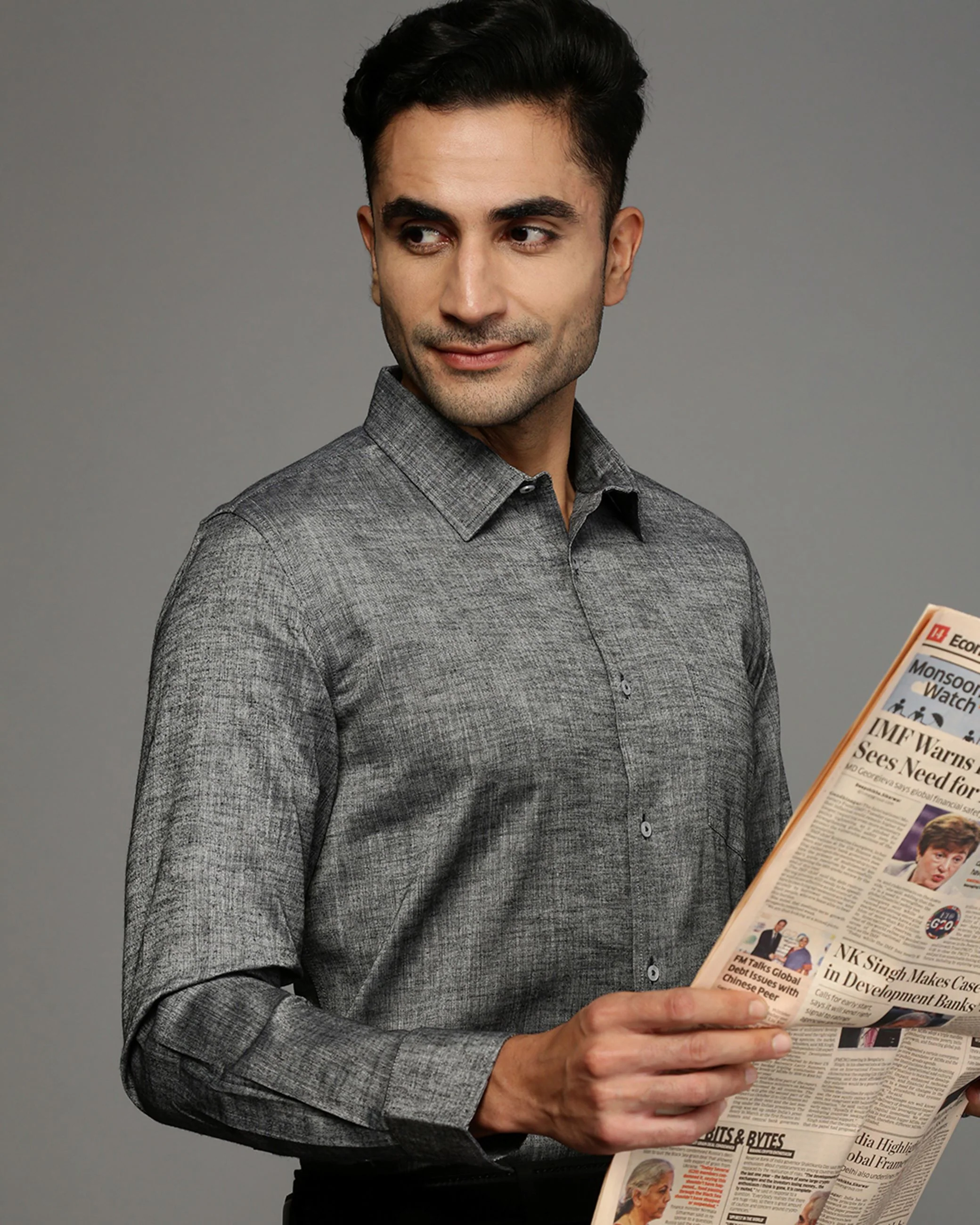 Men Black Cotton Blend Slim Shirt