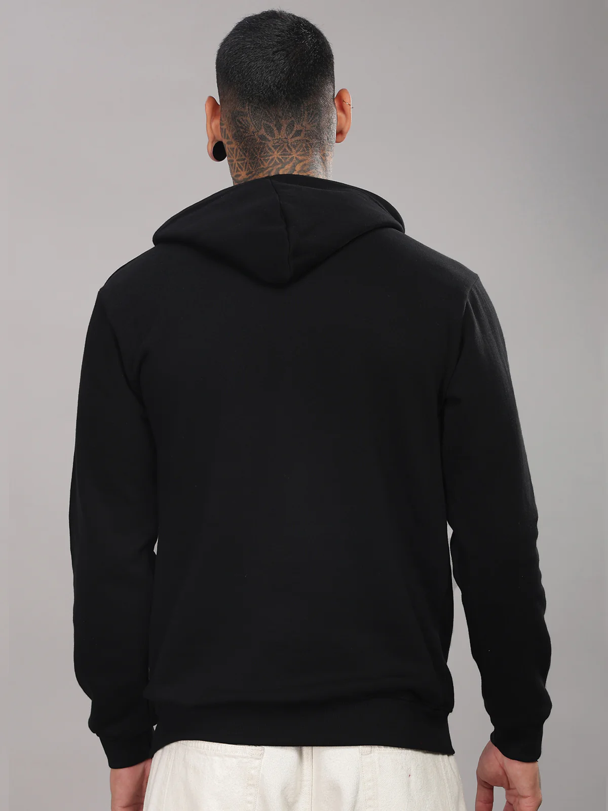 Men Black Cotton Fleece Hoodie - Image 2