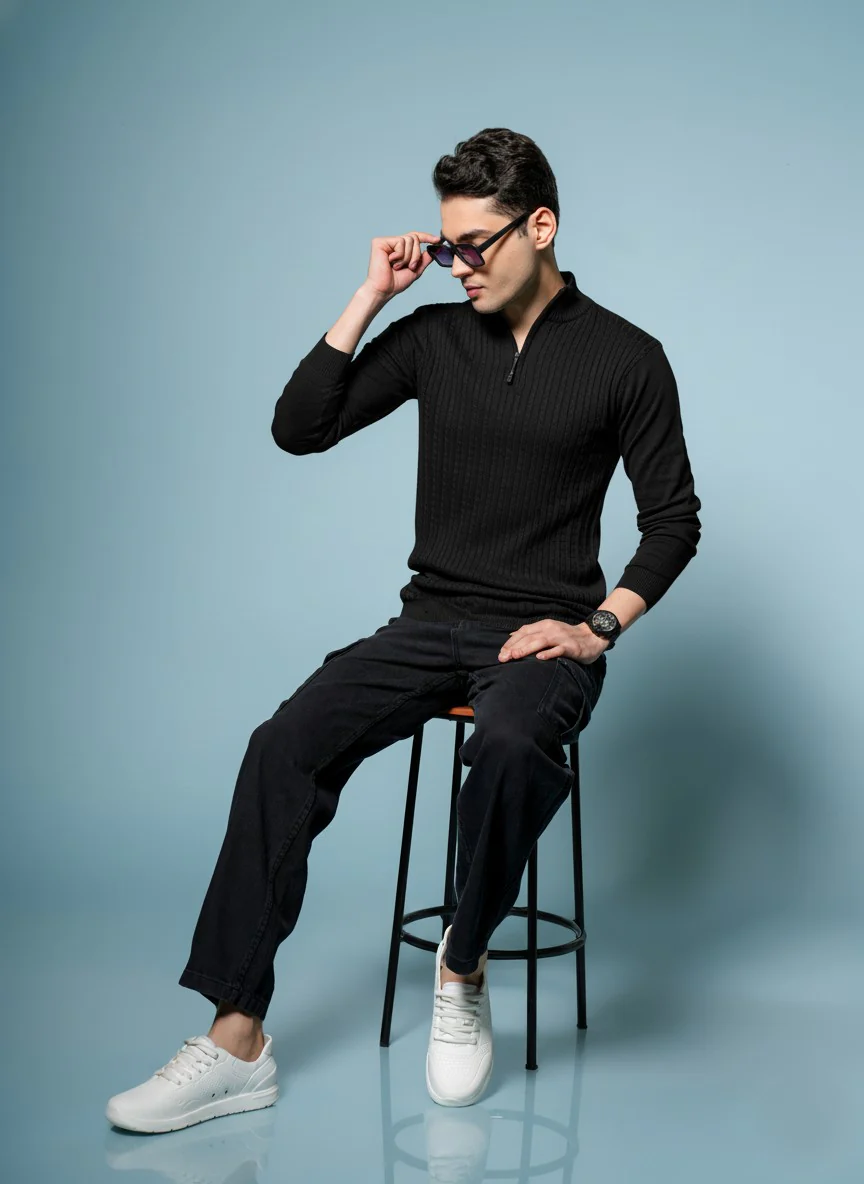 Men Black Cotton Sweatshirt - Image 3