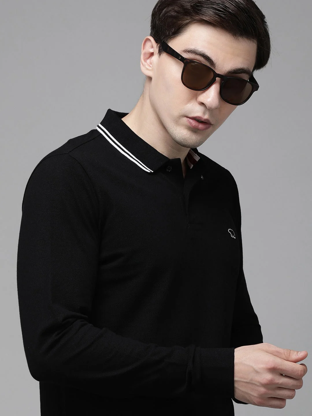 Men Black Long Sleeves Polo
