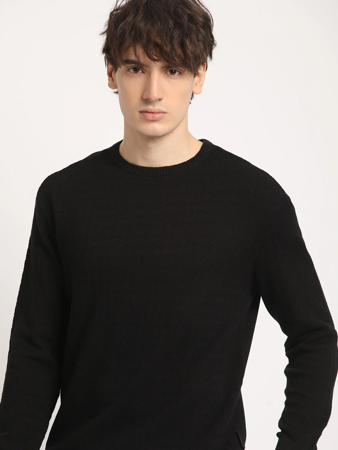 Men Black Self Design Relaxed Fit T-shirt