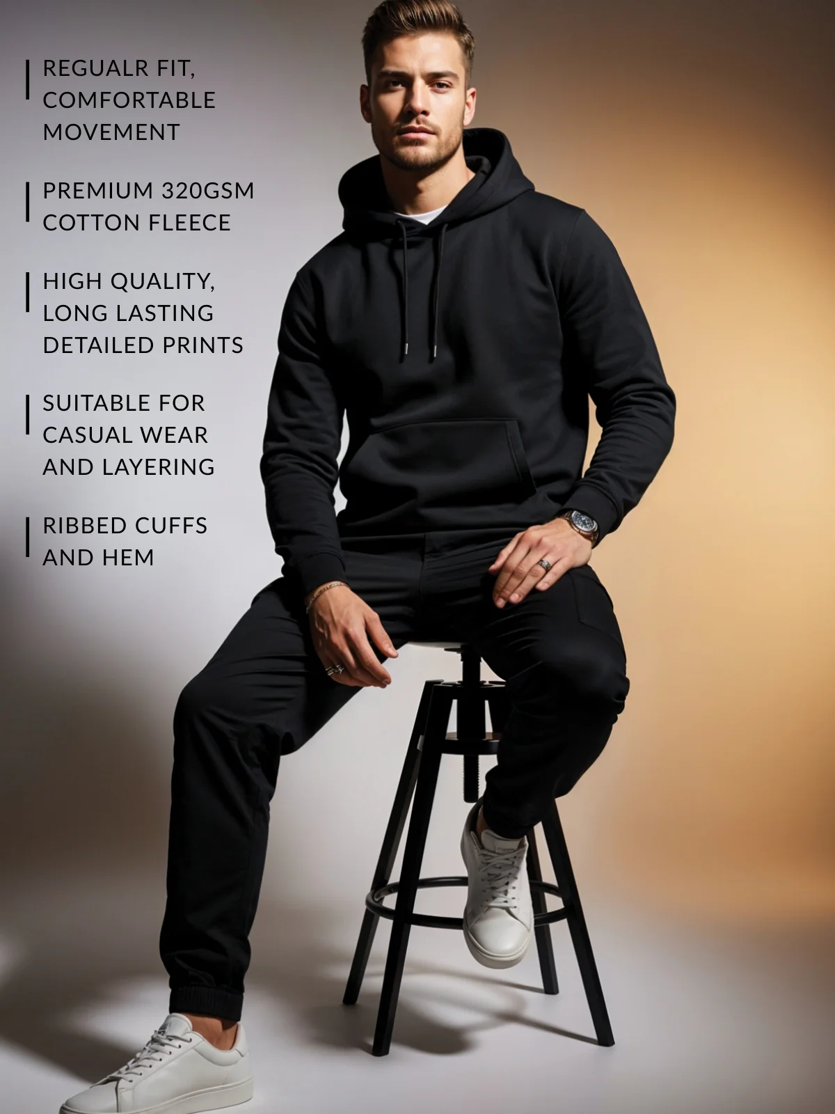Men Black Printed Hoodie - Image 4