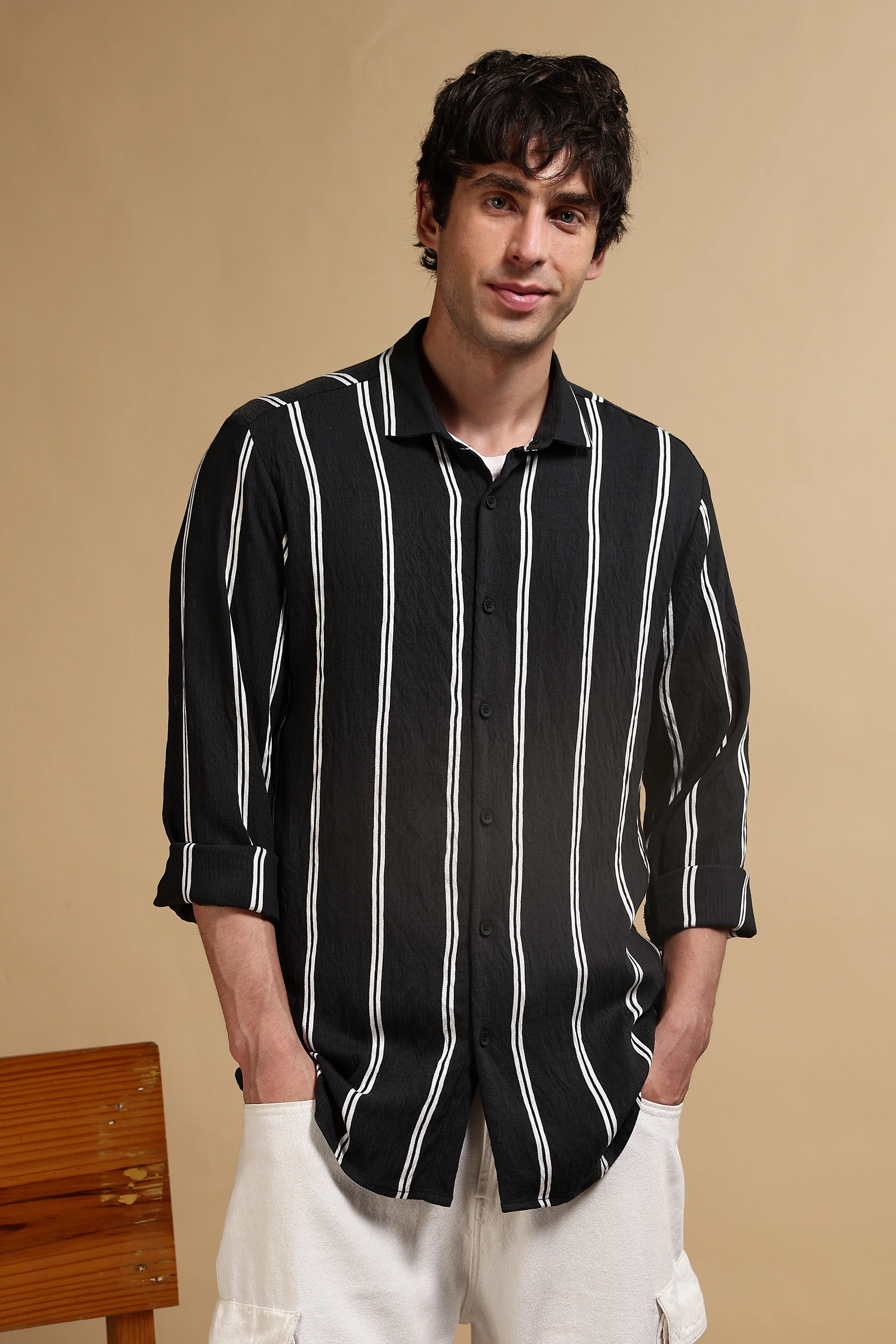 Men Black Striped Shirt