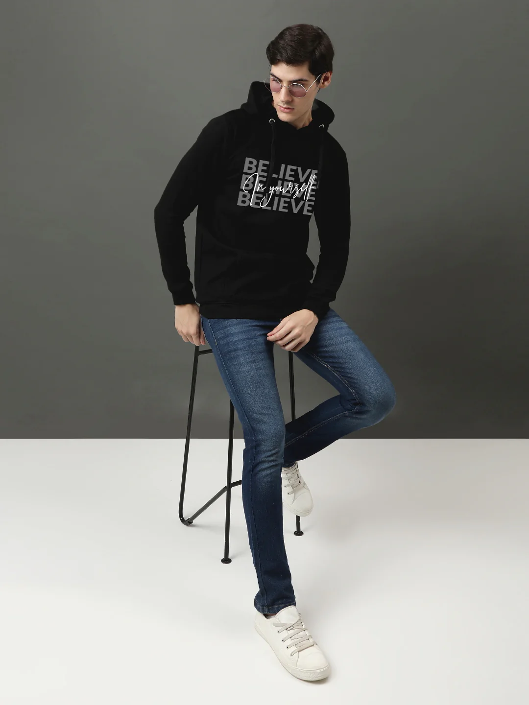 Men Black Printed Hoodie