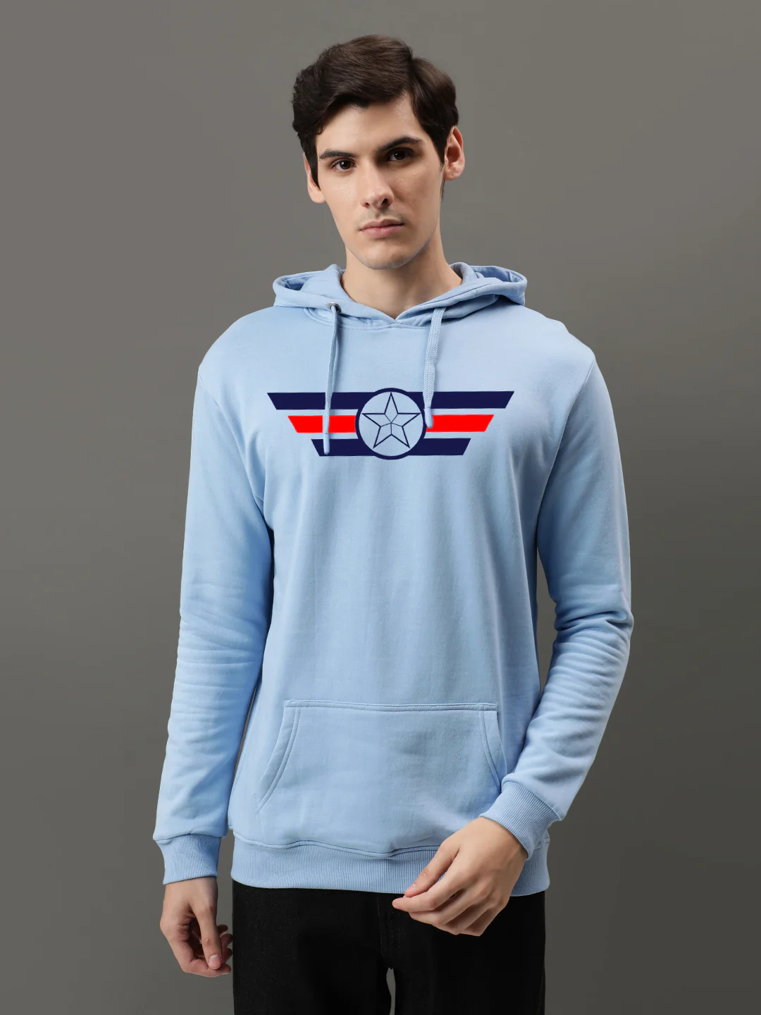 Men Blue Captain America Printed Hoodie