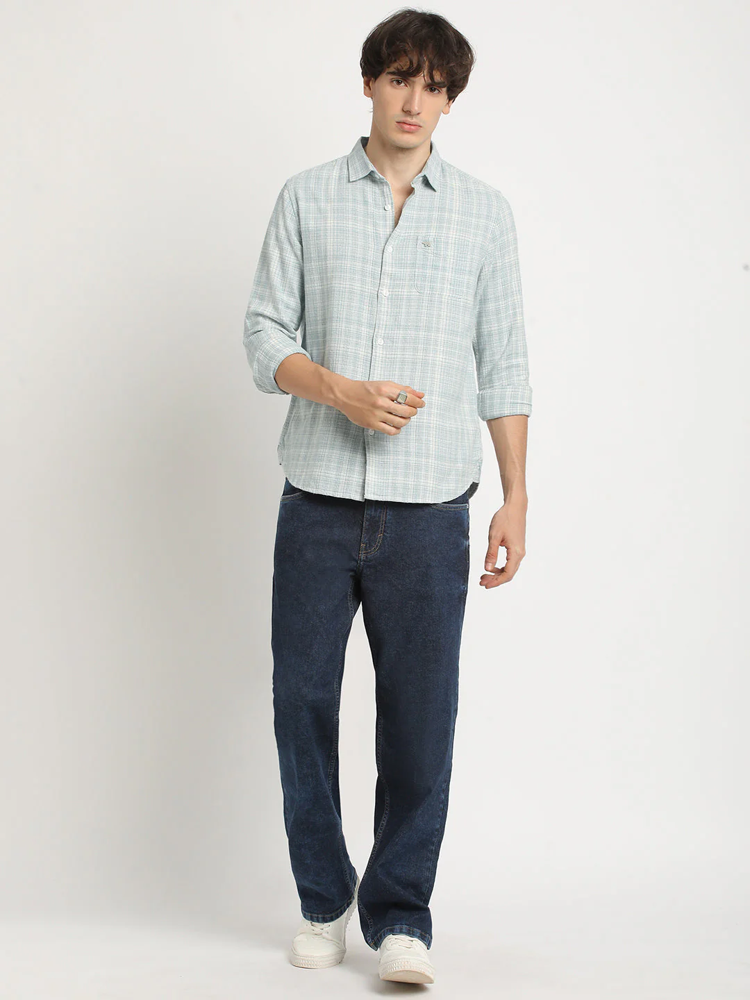Men Blue Checked Slim Fit Cotton Casual Shirt - Image 5