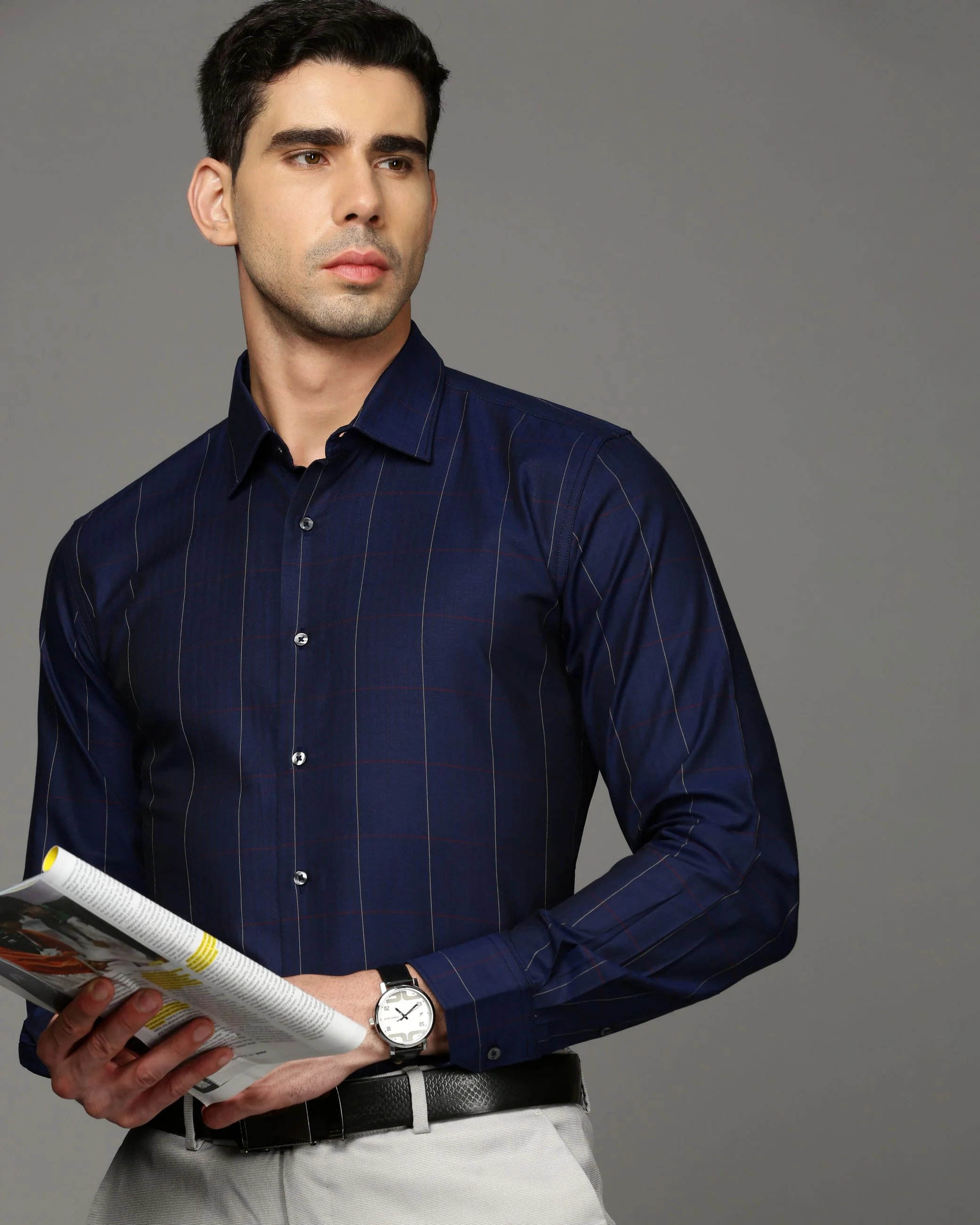 Men Blue Cotton Blend Slim Shirt