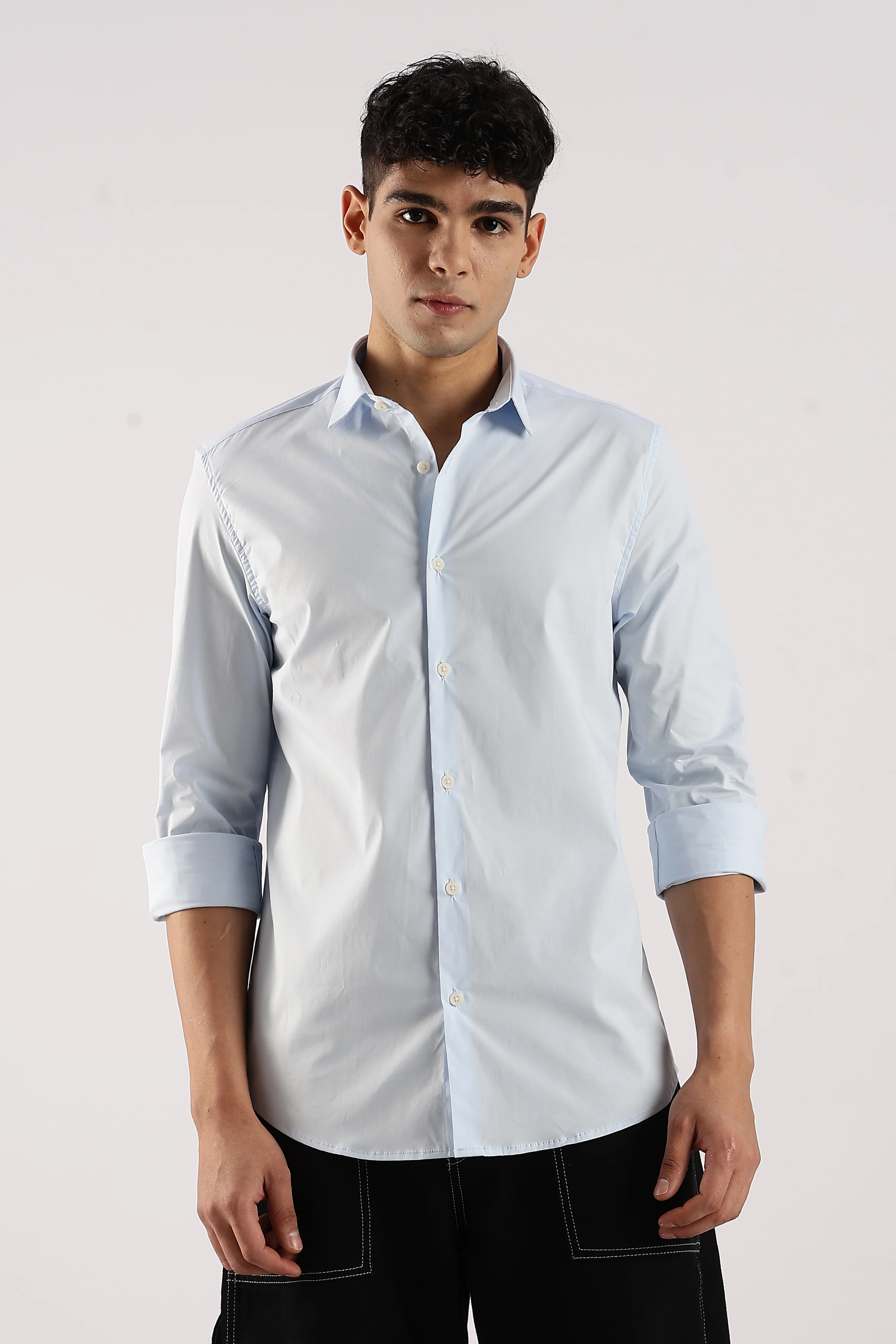 Men Blue Cotton Lycra Shirt