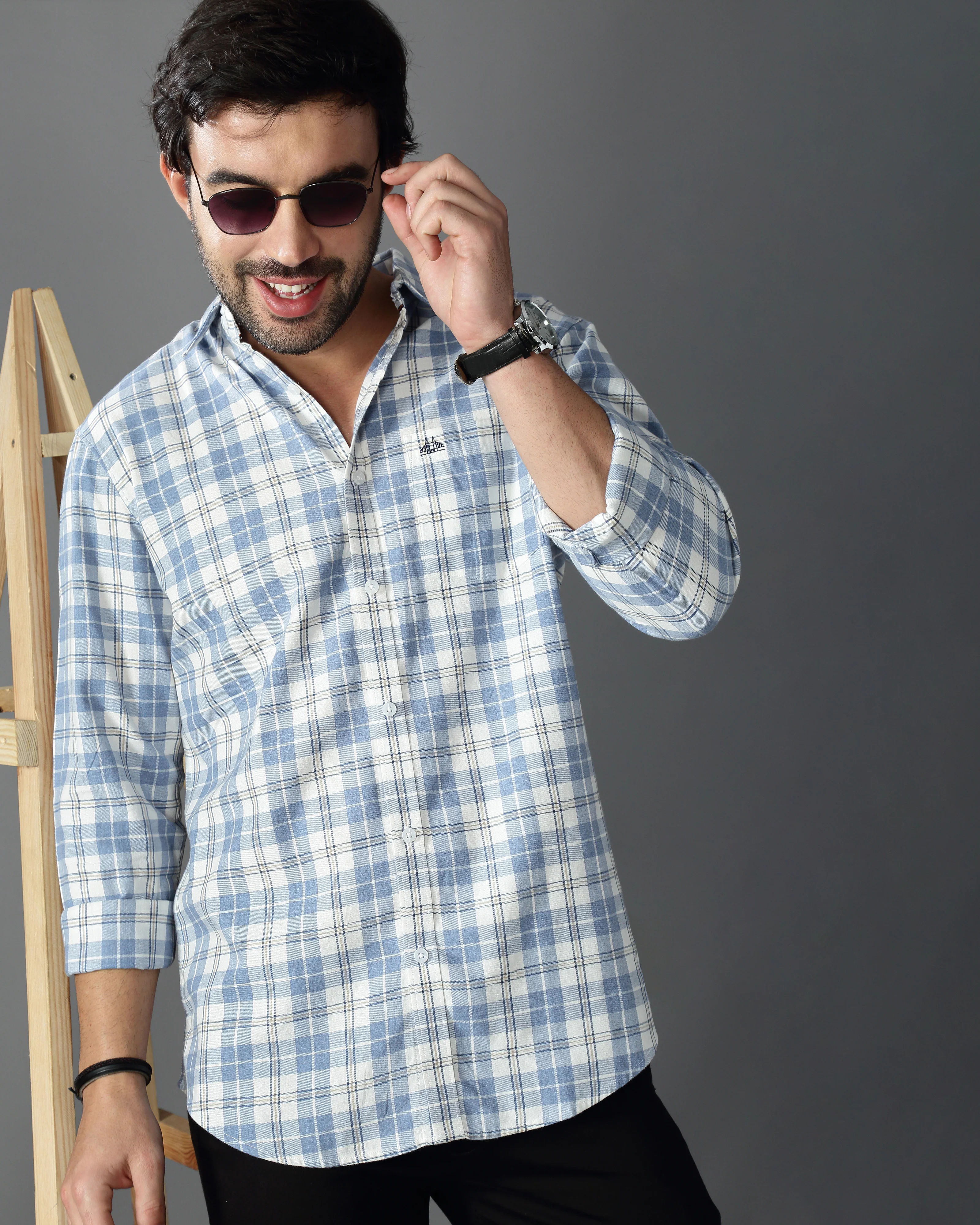 Men Blue Cotton Slim Shirt