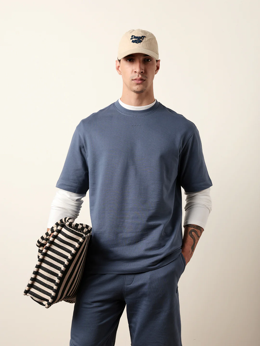 Men Blue Half Sleeve Oversize T-Shirt