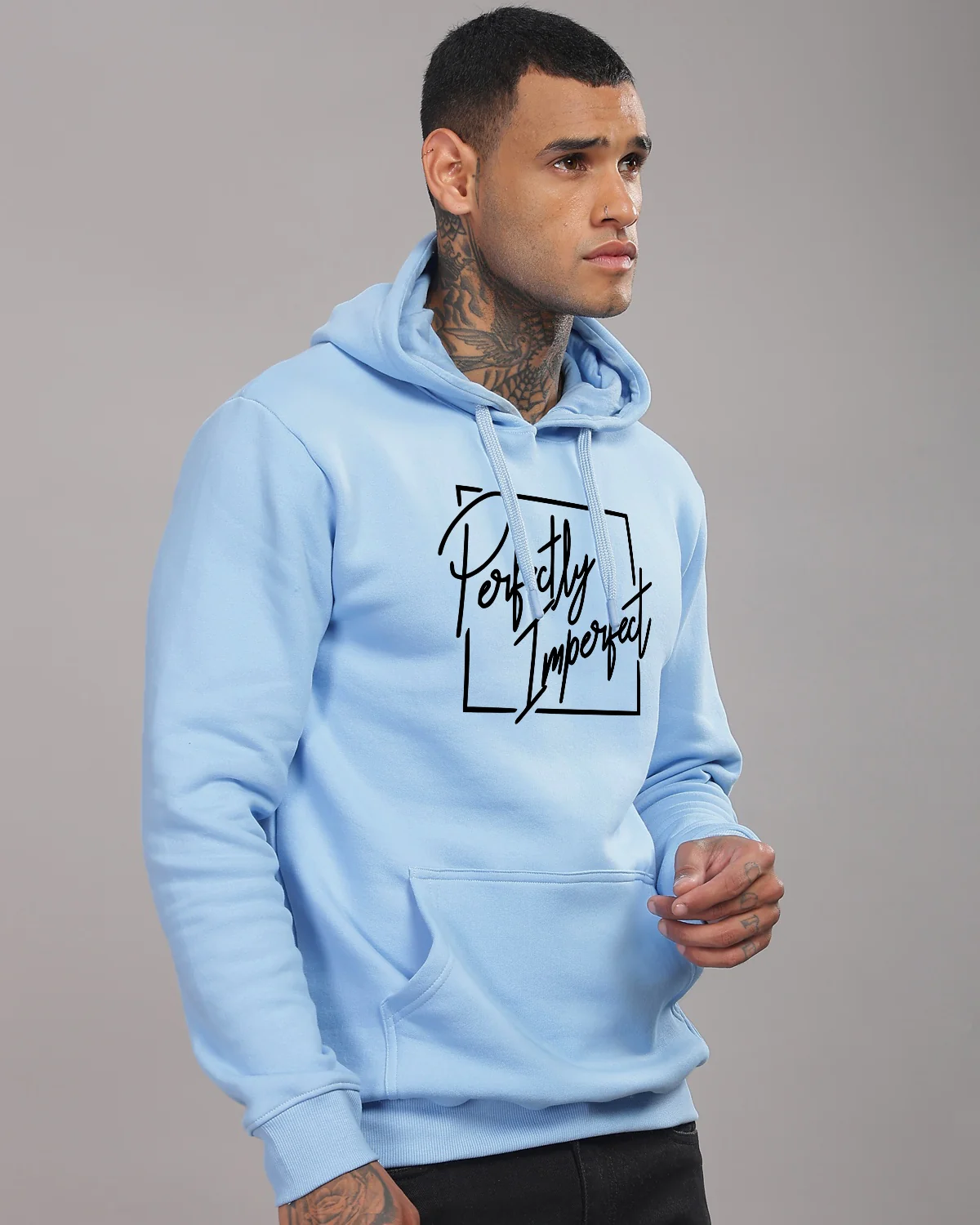 Men Blue Printed Hoodie