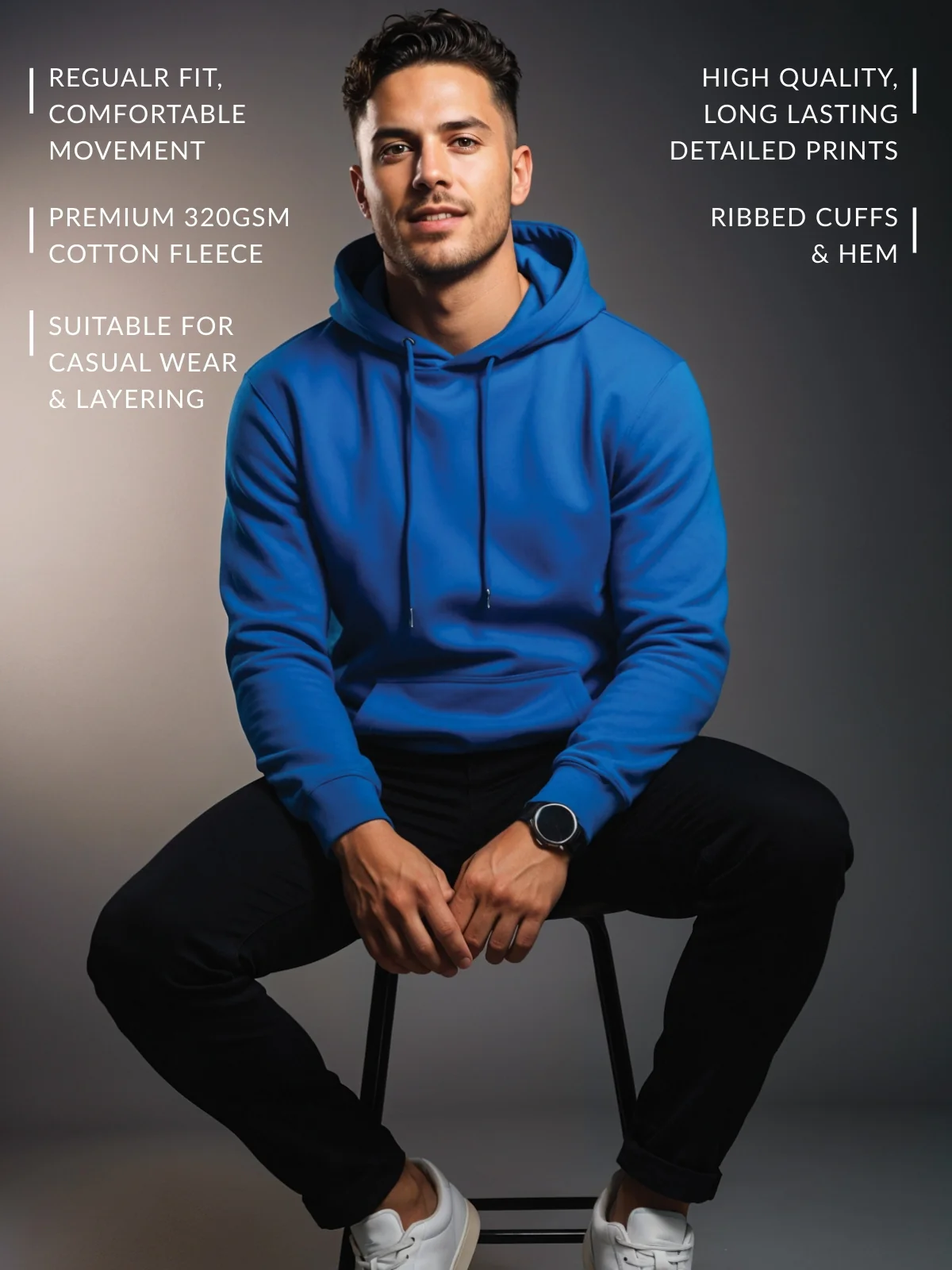 Men Blue Printed Hoodie - Image 6