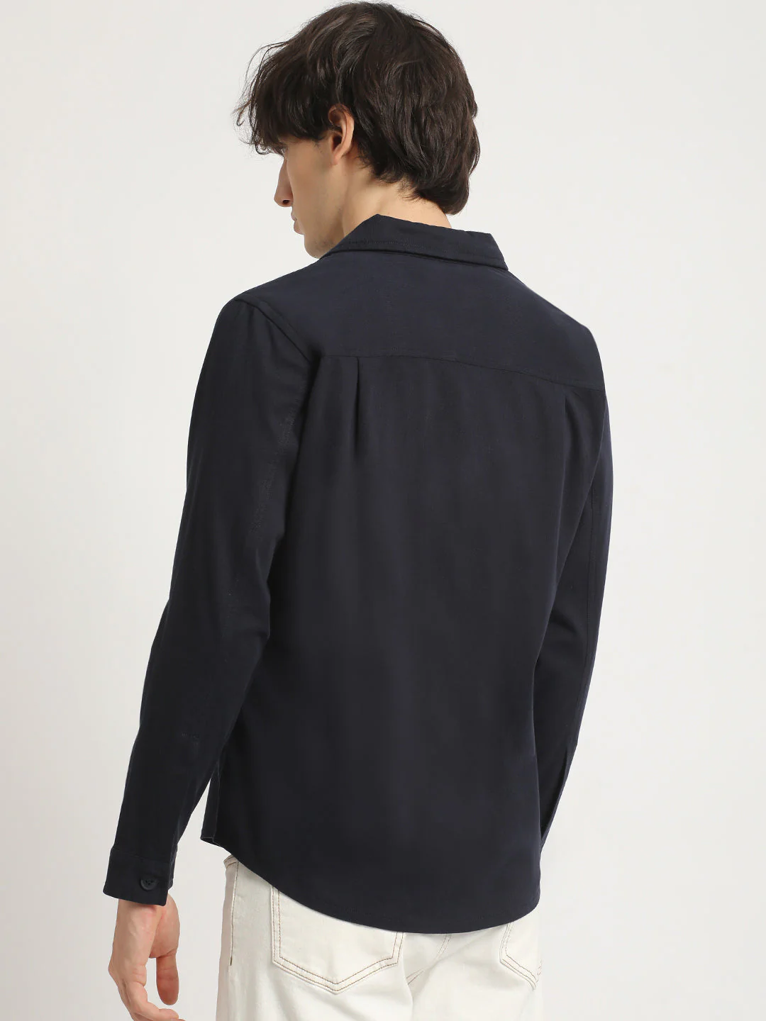 Men Blue Solid Regular Fit Cotton Overshirt - Image 4