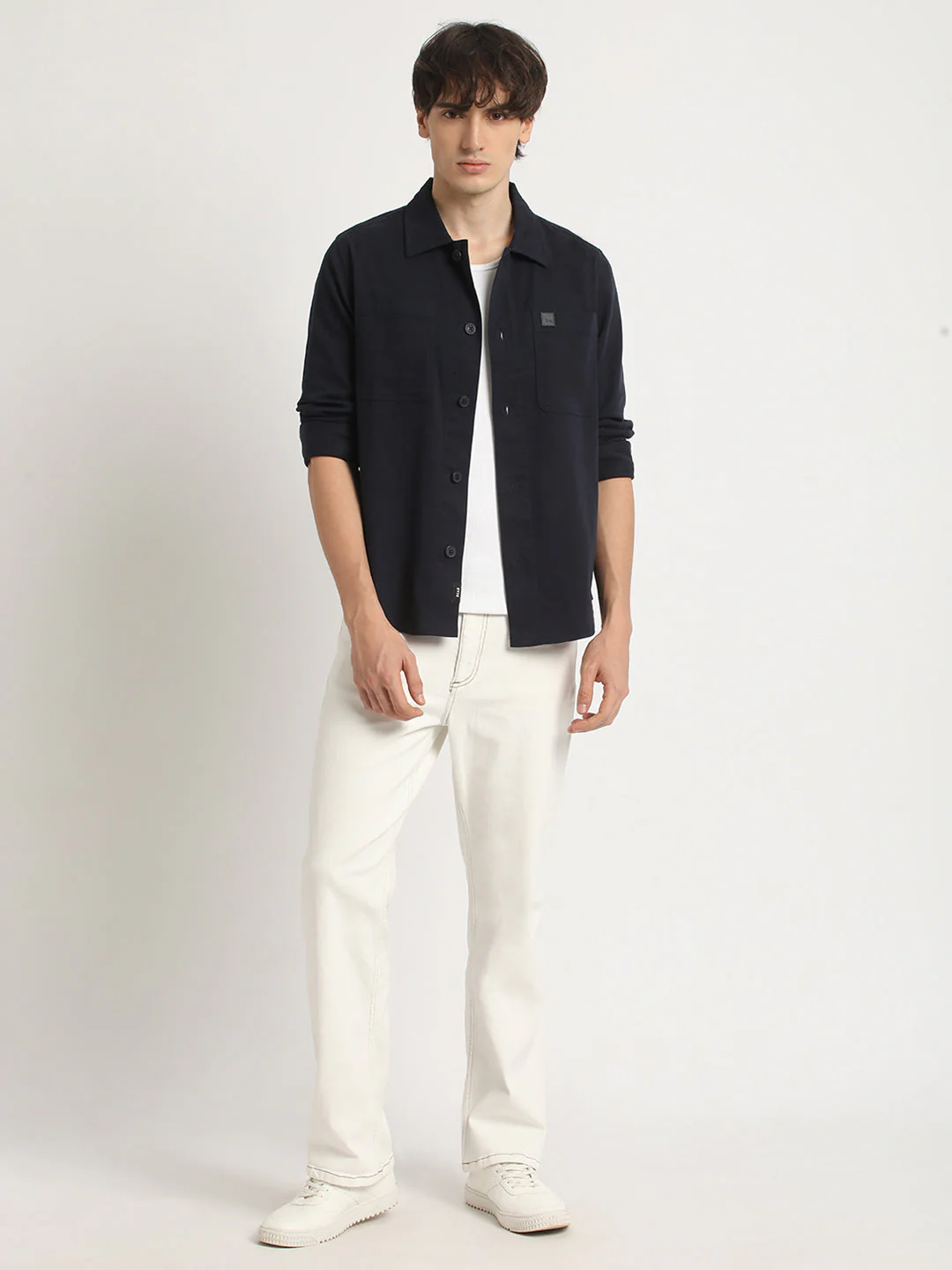 Men Blue Solid Regular Fit Cotton Overshirt - Image 5