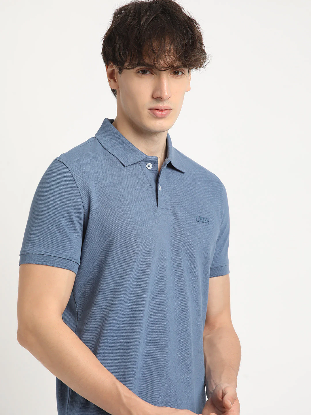 Men Blue Solid Slim Fit Polo Collar T-shirt