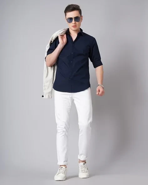 Men Blue Spread Collar Shirt