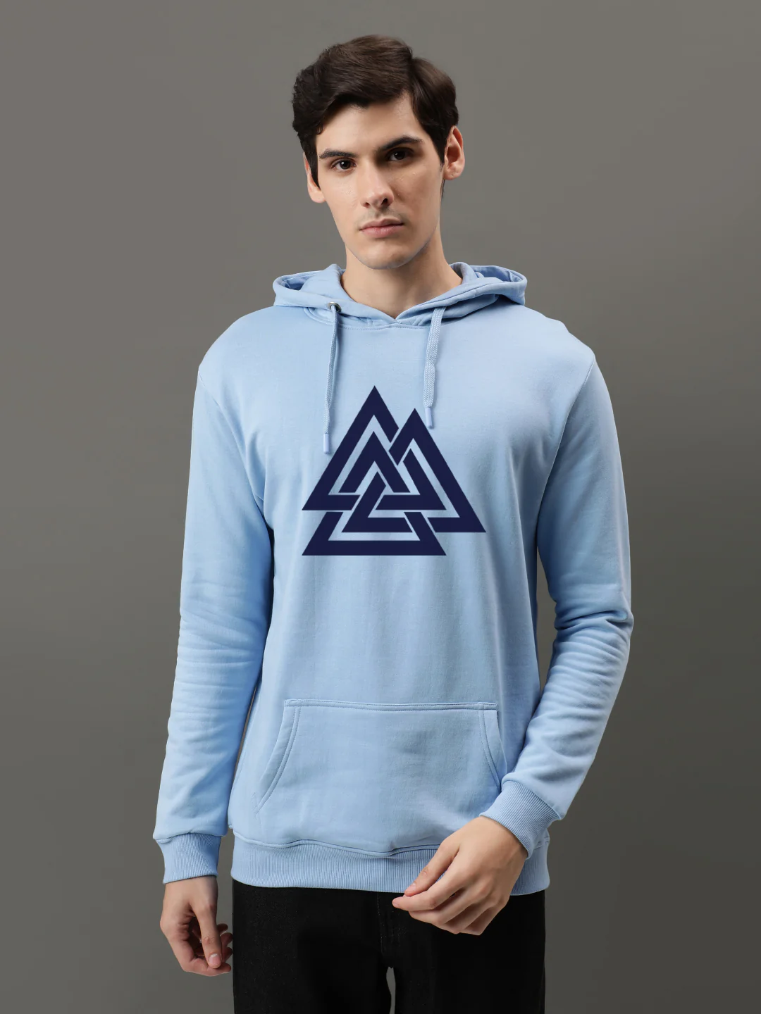 Men Blue Printed Hoodie