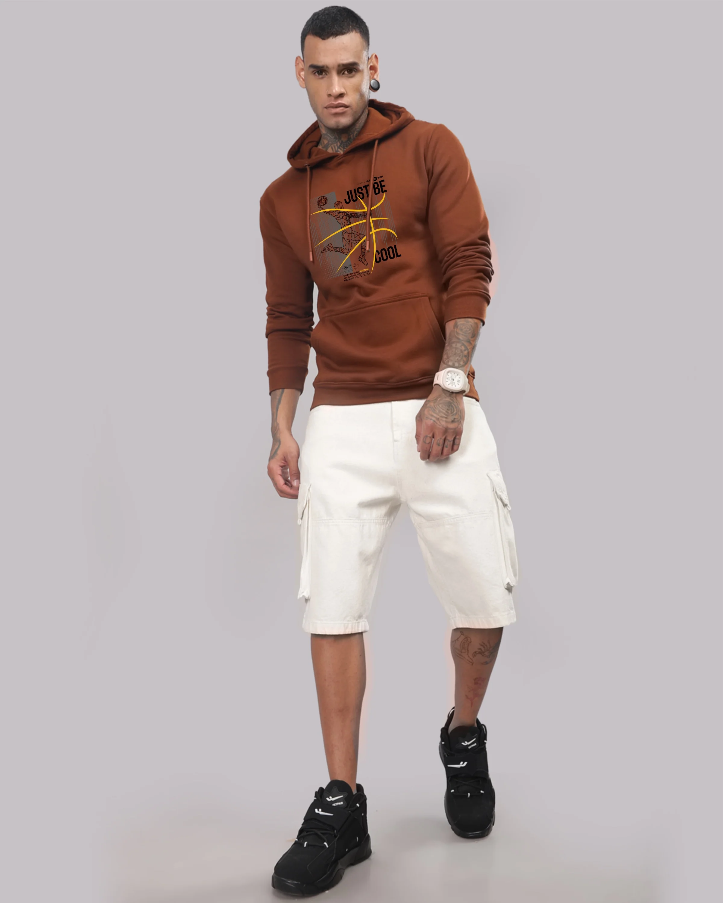 Men Brown Basketball Design Hoodie